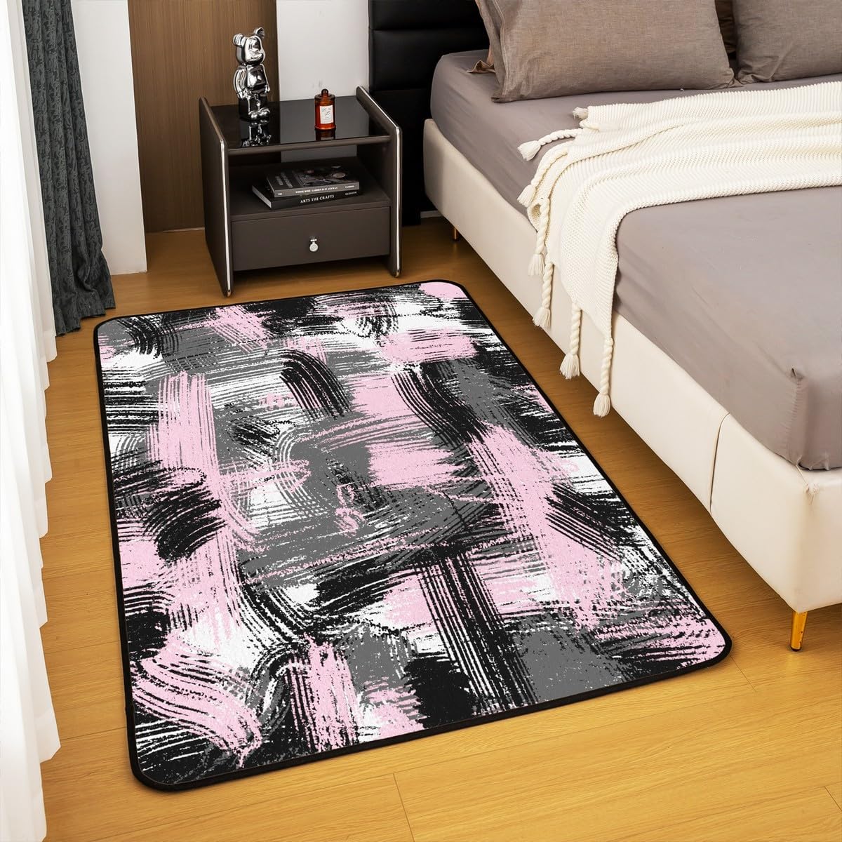 jejeloiu Pink Black and Grey Kids Living Room Rugs for Bedroom Area Rug 5x7 Abstract Art Living Room Rugs for Bedroom Stripes Decorative Rug Accent Rug