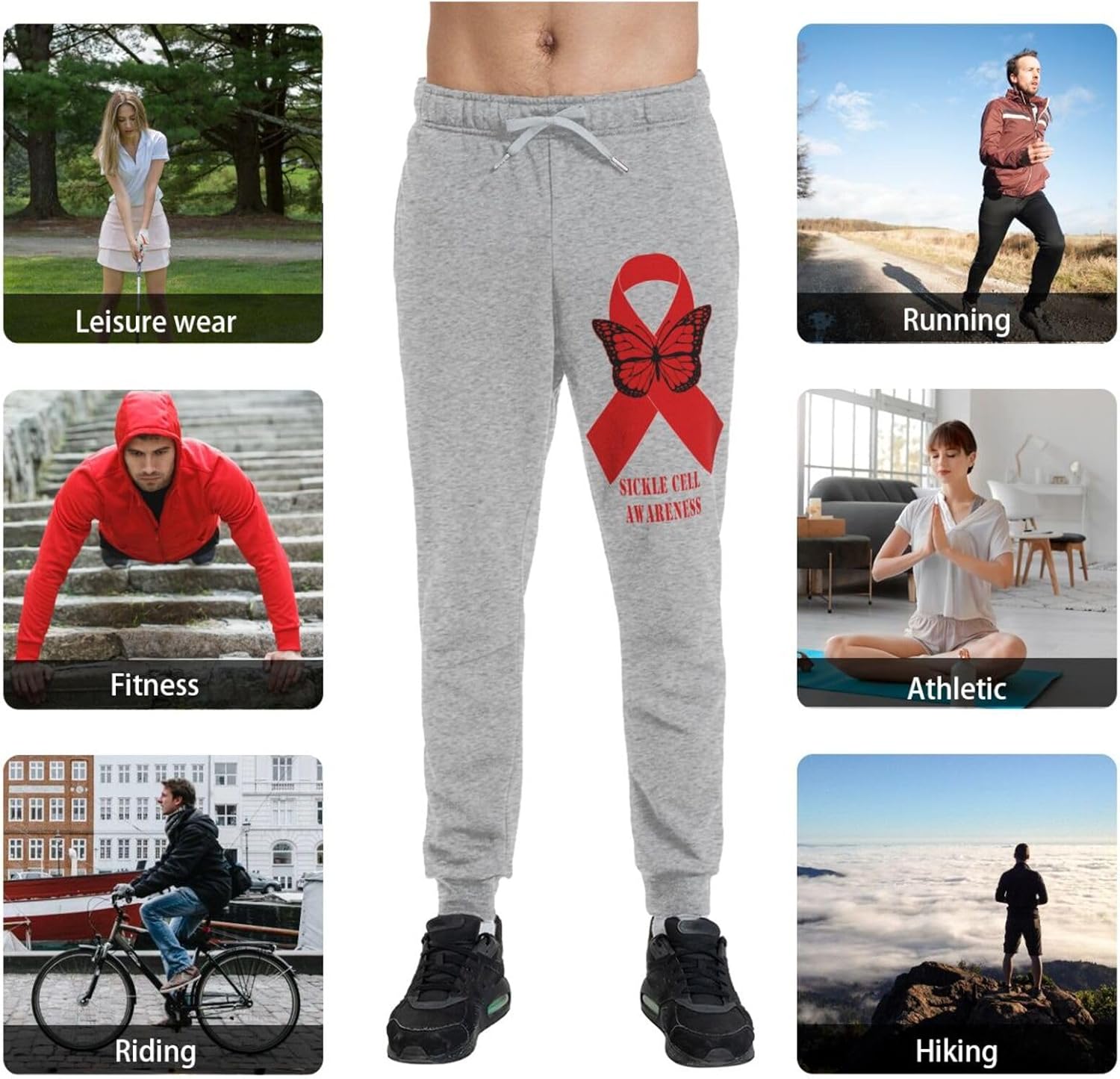 Sickle Cell Awareness Men's Long Pants Athletic Running Pants Sports Pants