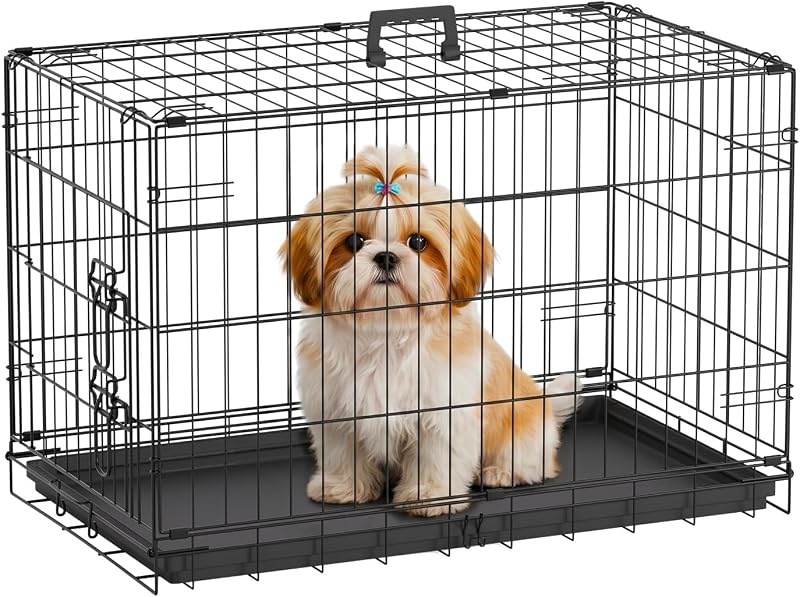 Caixa de Transporte Dobrável para Cães FDW em Metal Preto 76,2 cm
