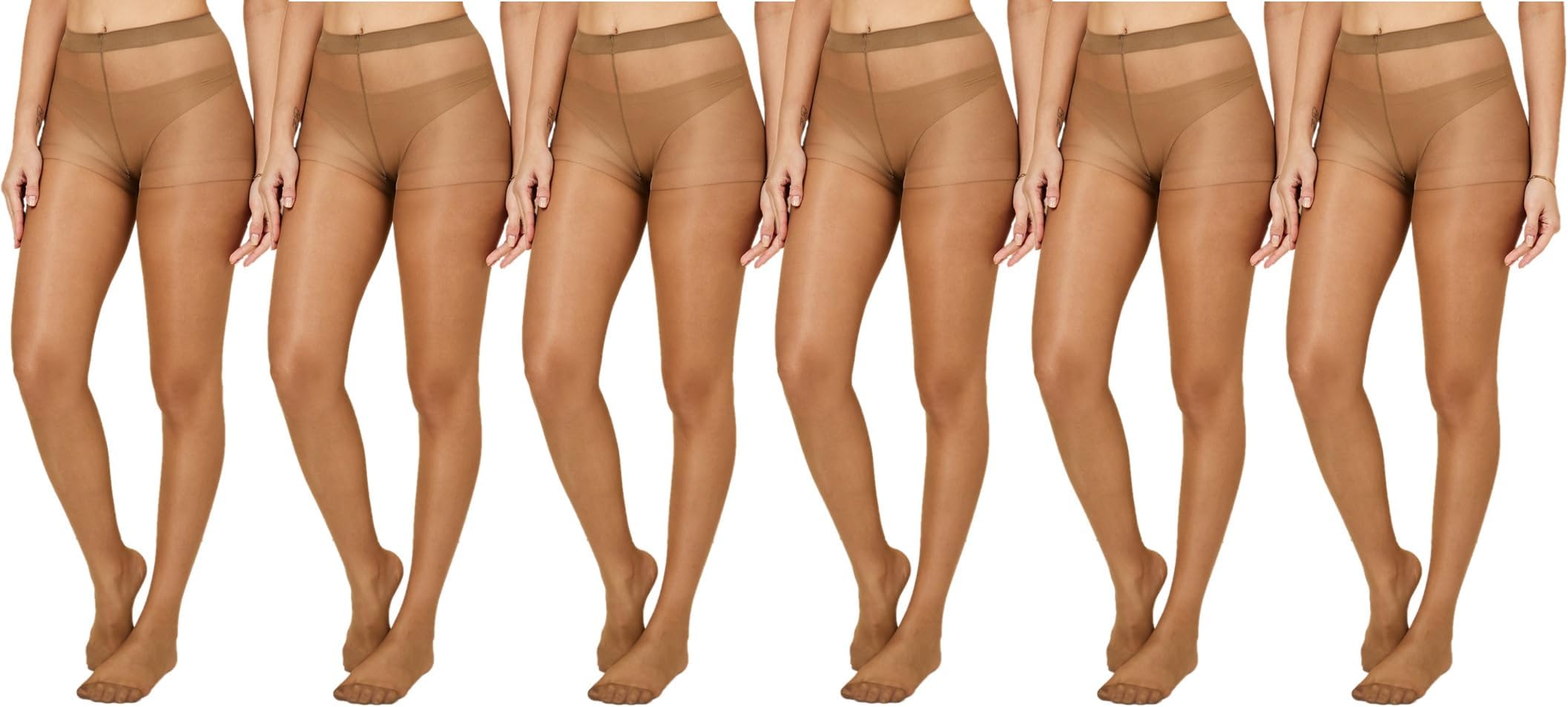 6 Pairs Pantyhose - Women's 20D Sheer Stockings | High Waist, Lightweight, Full Length Tights, Reinforced Toe, Free Size, Comfortable & Durable