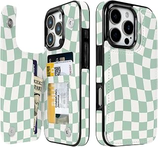 for iPhone 16 Pro Case Wallet with Card Holder (Green Checkerboard)