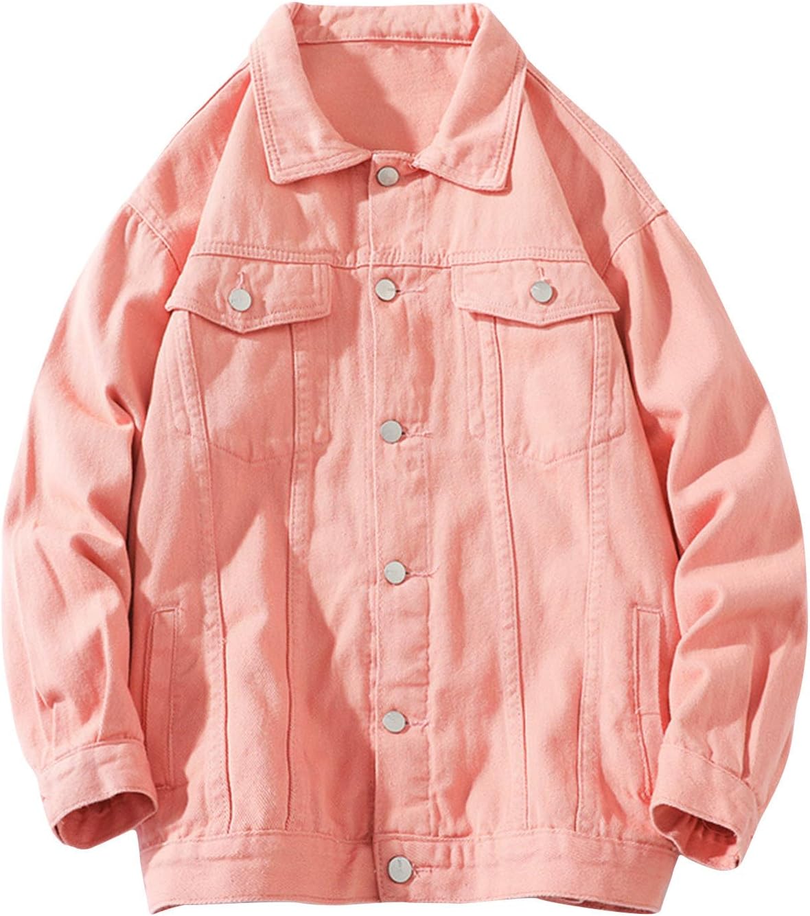 Cambkatl Men's Loose Denim Jackets, Casual Long Sleeve Button Down Lapel Collar Classic Trucker Outerwear with Pockets