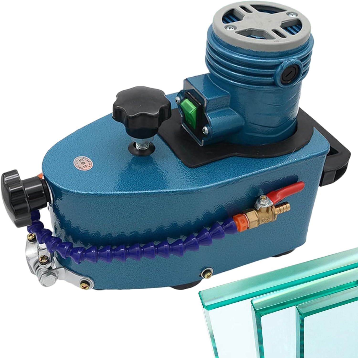 hand held glass edge polishing machine, 8000 rpm, with 10 grinding wheels, Straight edge grinding, rounded corners, portable glass edge polisher tool, for acrylic,marble,ceramic(Blue-Machine)