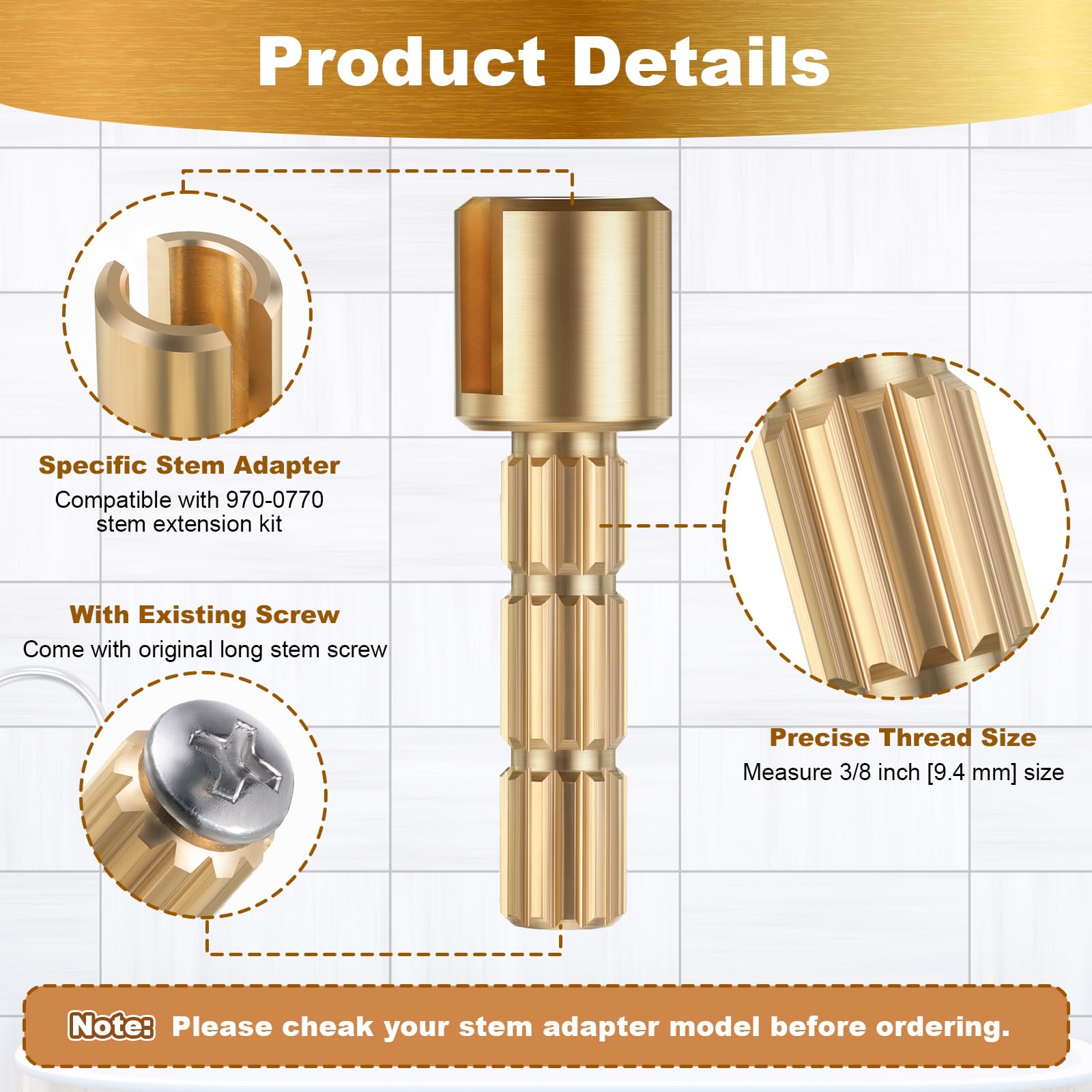 2-Pack Stem Adapter Replacement For Pfister 970-0770 – Brass Shower Handle Extension For SecurePfit Trims (3/8" Thread)