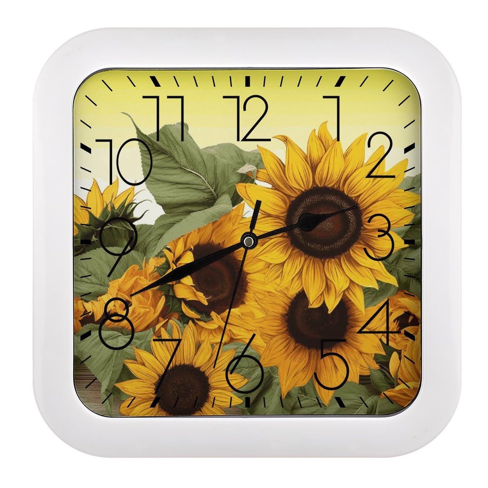 FekiLoot Sunflowers Floral Wall Clock 10.2" Modern Farmhouse Square Clocks Silent No Ticking, Wall Art and Timepiece Clock for Shelf Table Mantel Or Bedside Clocks