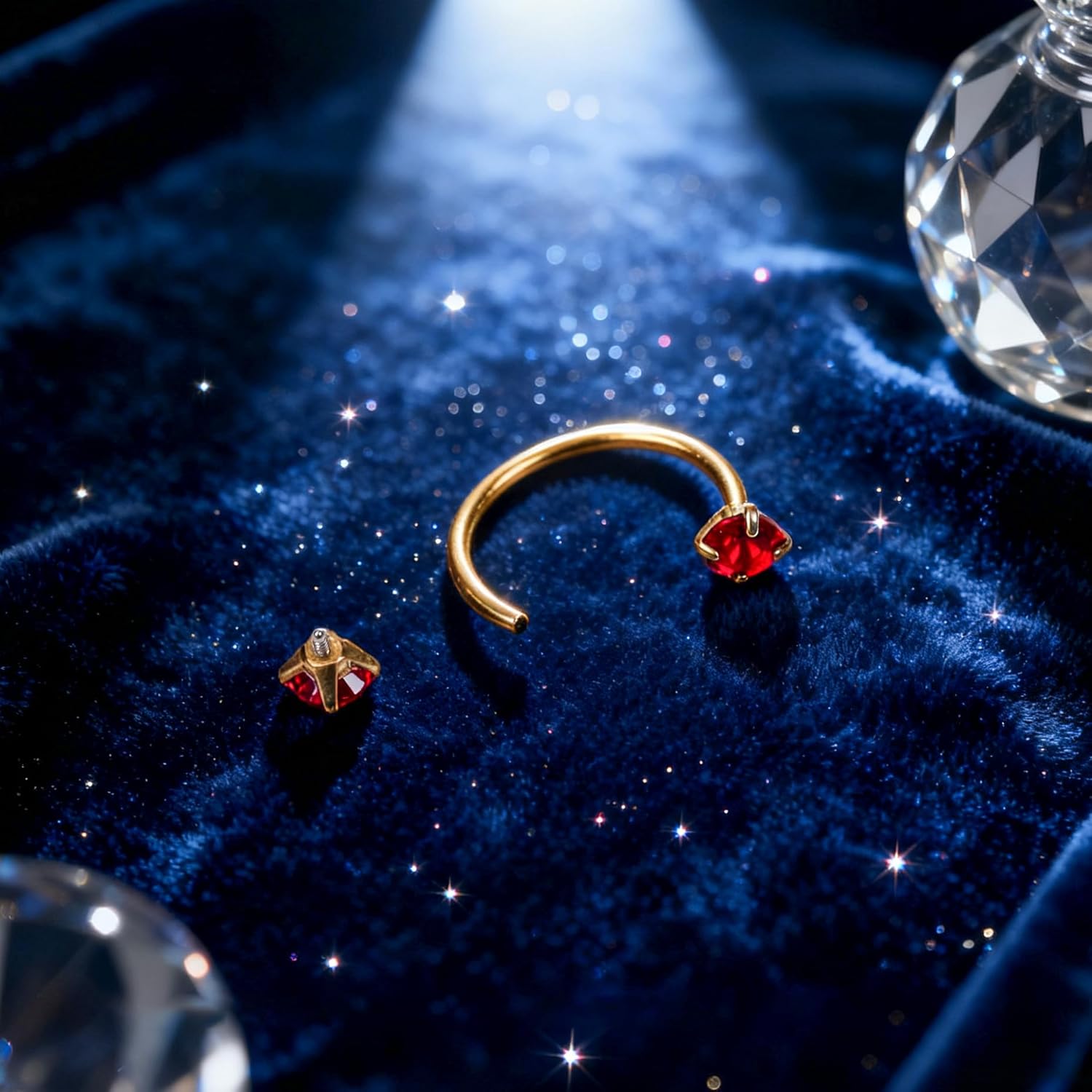 G23 Titanium Horseshoe Nose Rings 20G Horse Shoe Nose Ring Hoops Surgical Steel Half Cartilage Tragus Earring Hoop Internally Threaded Double Cubic Zirconia Nose Septum Piercing Jewelry - Image 4