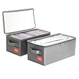 yoyobubu DVD Storage Box – DVD Case with Clear PVC Lid – DVD Shelf Organizer for 25 Standard DVD Cases – Foldable & Stackable Media Storage Solution – 2Pack(Gray)