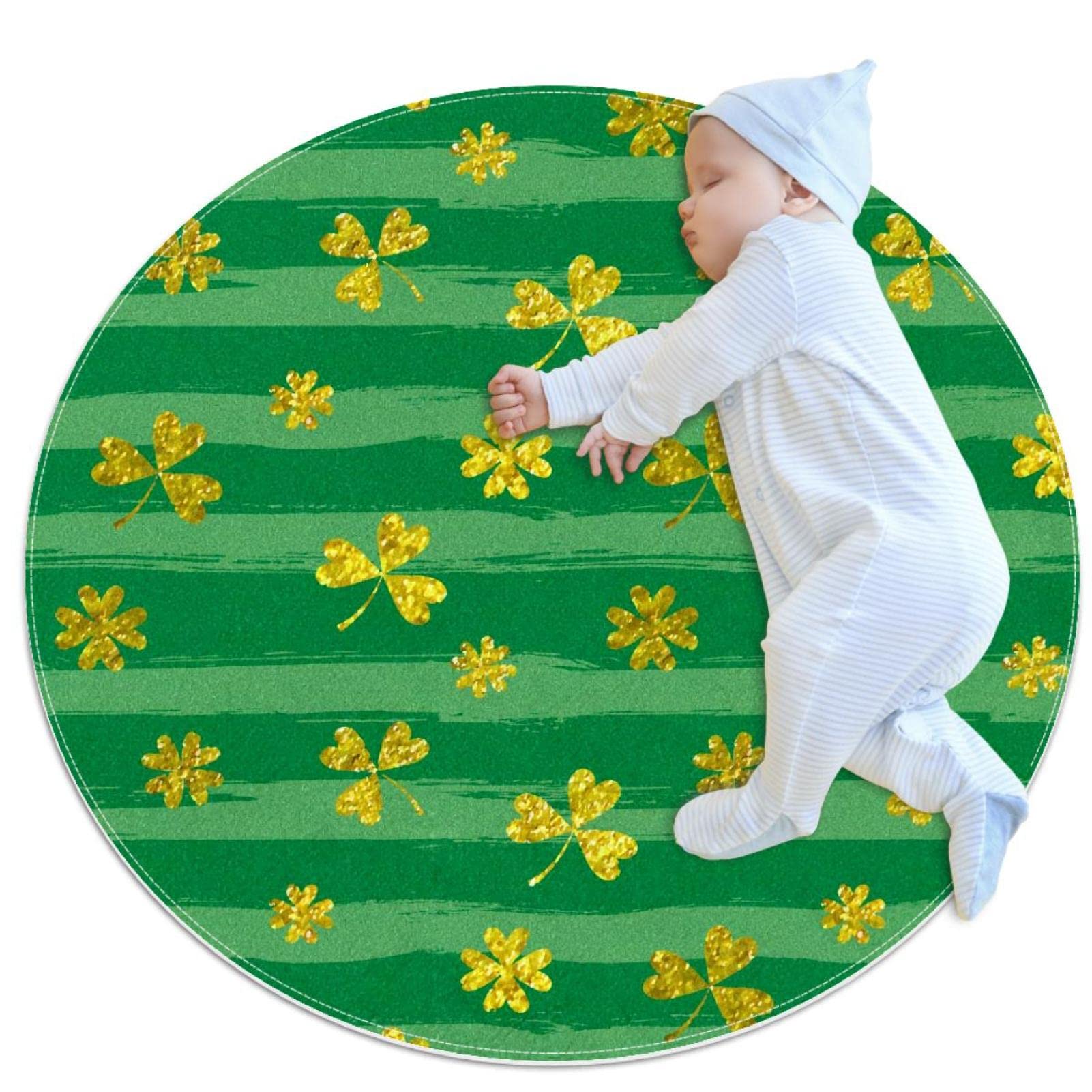 Petit tapis de salle de bain rond 1m antidérapant avec motif trèfle doré