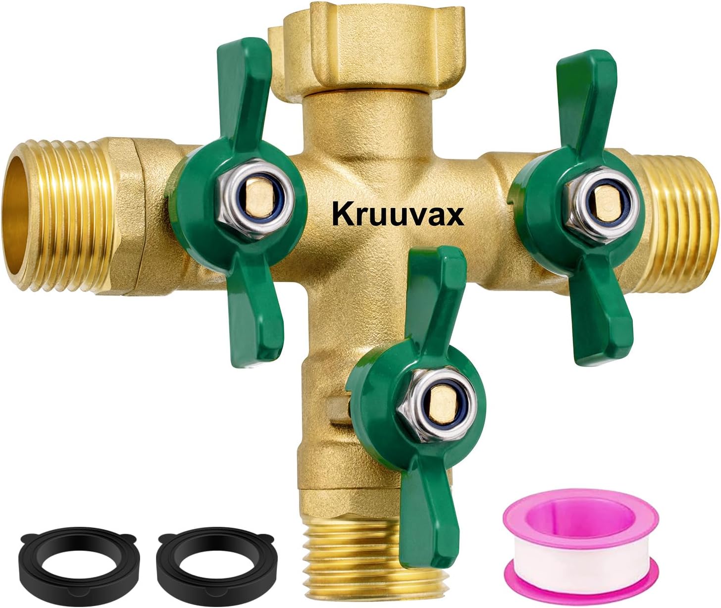 Garden Hose Splitter 3 Way Heavy Duty, Solid Brass High Flow Faucet Splitter with Metal Handle, 3/4" Water Hose Splitter 3Way Spigot Splitter with Shut Off Valves, Full Flow 3 way Hose Bib Adapter
