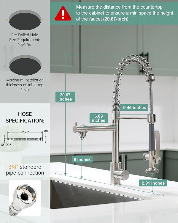 Fapully Commercial Pull Down Kitchen Sink Faucet with Sprayer Brushed Nickel by Fapully - Image 2