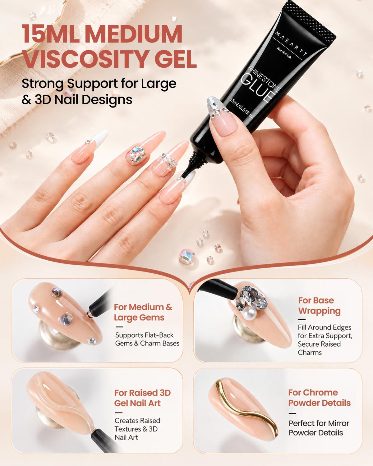 Makartt Nail Rhinestone Glue Kit - Strong Hold Gel -4