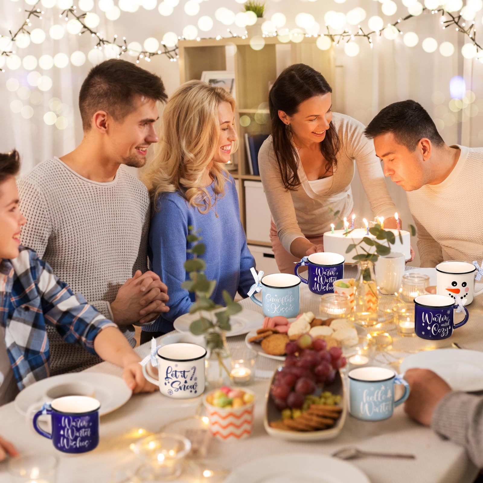 Nitial 9 tazas de invierno, tazas de café de invierno, tazas de café de Navidad con cinta, tazas de invierno de copo de nieve a granel, taza de cerámica de Navidad de 10 onzas, regalo para niños