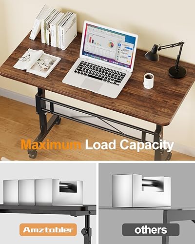 Miniatura 4 de Escritorio pequeño de pie de altura ajustable, escritorio móvil de pie con ruedas, escritorio portátil de 32 pulgadas para caminar, caminadora,