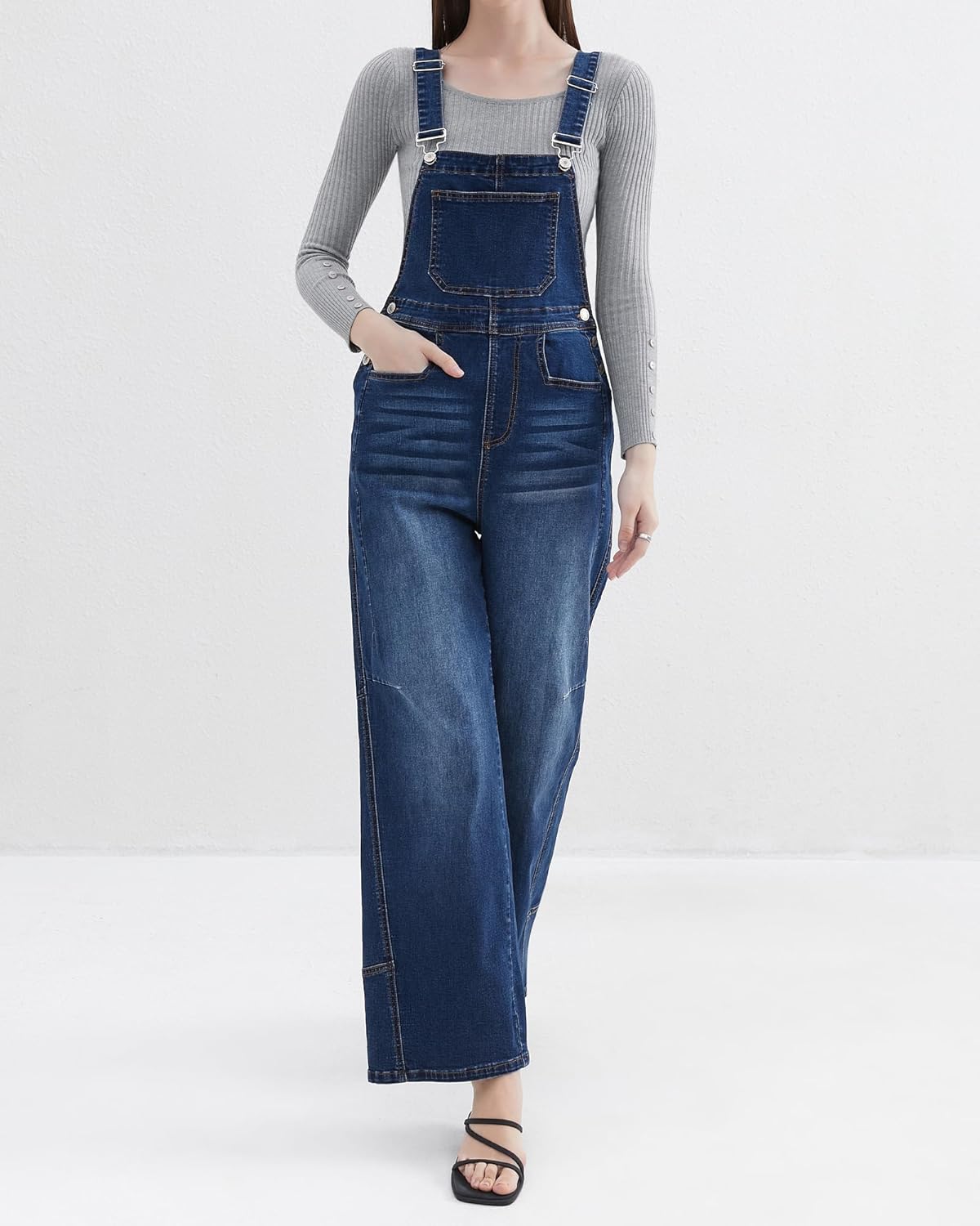 Women's Denim Overalls Loose Fit Baggy Overalls Wide Leg Barrel Jean with Pockets Adjustable Straps - Image 5
