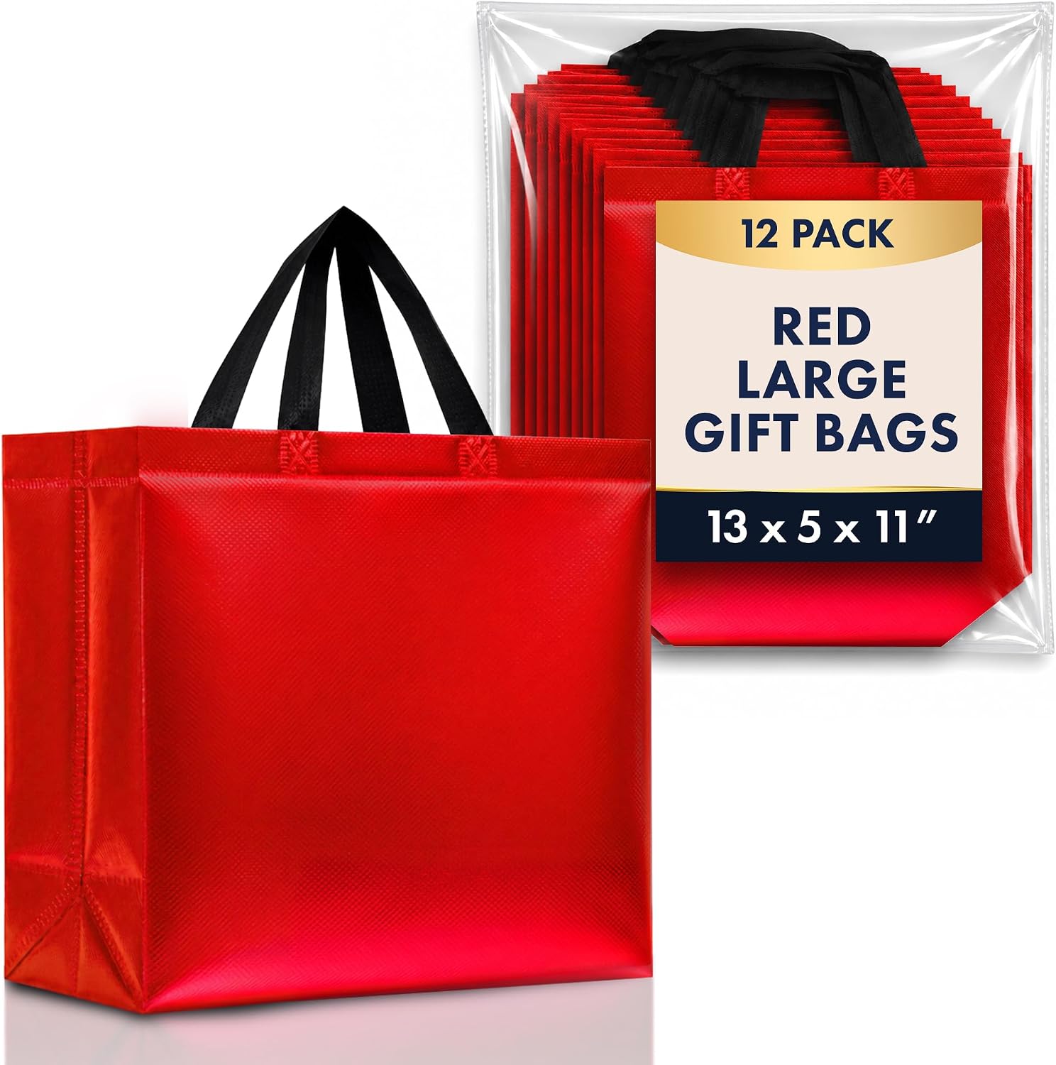 Nush Nush Set of 12 Reusable Large Red Gift Bags with Handles