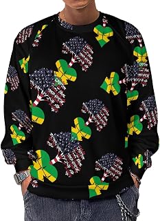 Jamaica US Root Heartbeat Men's Crewneck Sweatshirt Long Sleeve Casual Pullover Sweater T-shirt Lightweight Tops