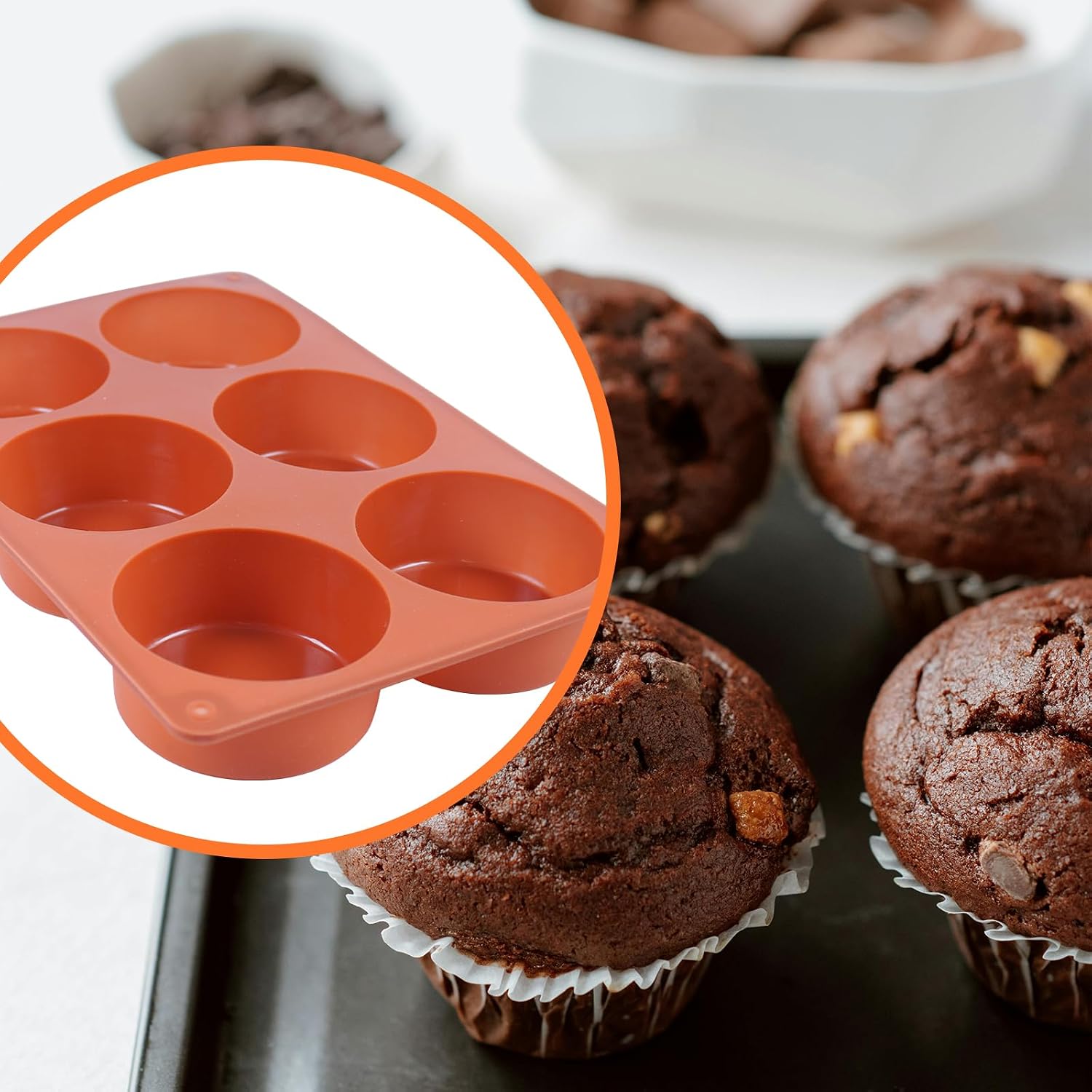 Muffin Pan, 6 Cup Silicone Cake Moulds for Baking, Silicone Muffin Cases, Non Stick Muffin Tin, Cookies Jelly Mould - BPA Free and Dishwasher Safe