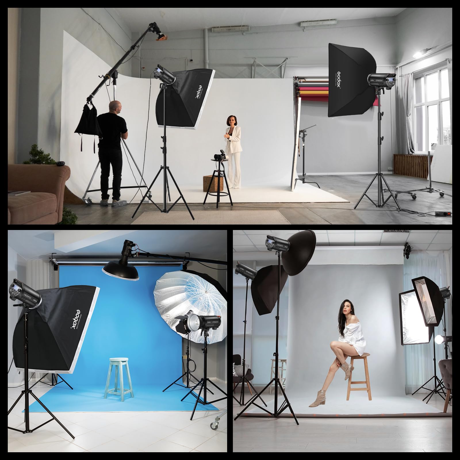 Godox QT600IIIM Professionale Flash 600W Flash de Estudio de Alta Velocidad Kit 5600 ± 200 K Sistema X inalámbrico 2.4G 0.01-0.9s Tiempo de Reciclaje para rodajes en Estudio