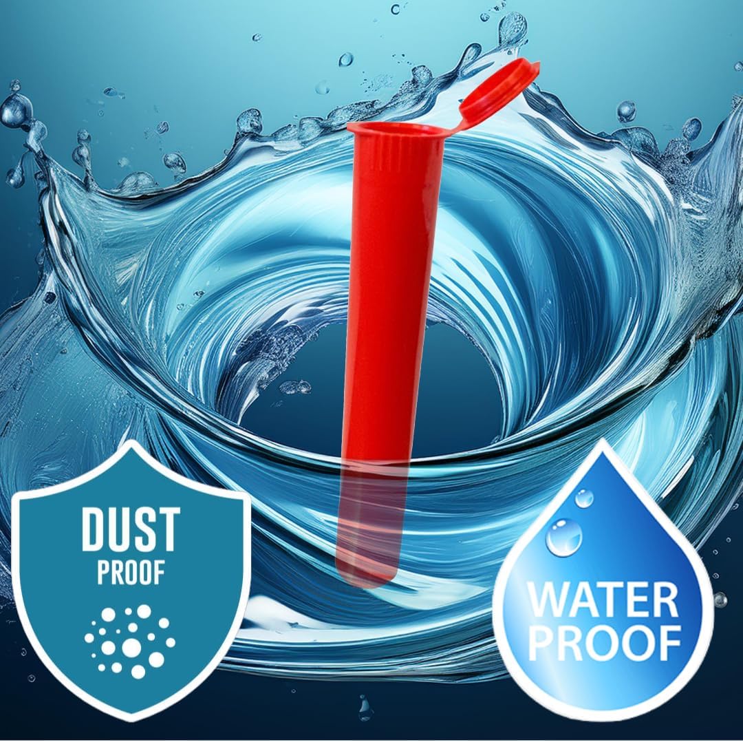 116mm Red Pre-Roll Tubes 1000 Count – Child Resistant, Airtight & water Proof Pop Top Containers | Durable Plastic Storage Tubes | Bulk Wholesale Packaging (USA-Made)