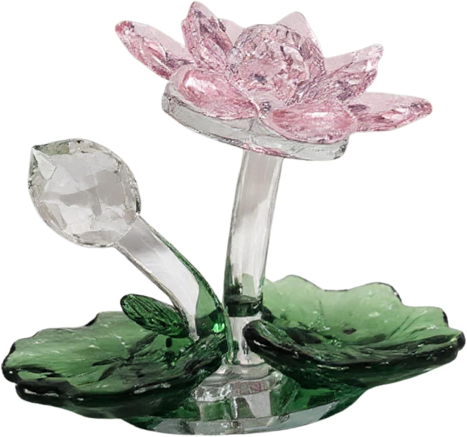 Feng Shui K9 Crystal Lotus Flower Figurine Suncatcher, Cut Glass Ornament for Home Decor, Wealth, Good Luck Gifts (Set of 4 (Rainbow Effect, Clear, Amber, Pink))