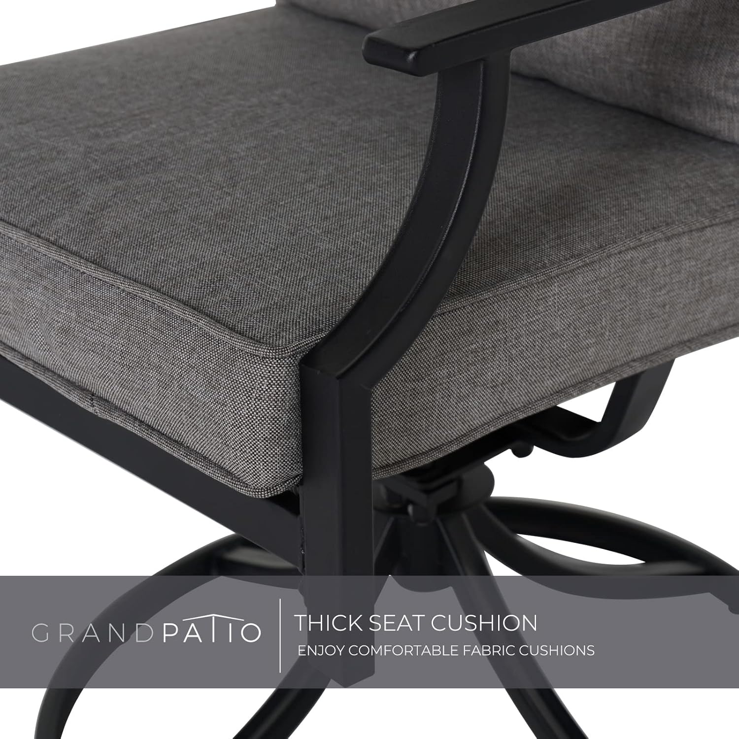 Grand patio 5-Piece Patio Dining Set for 4, E-Coated Outdoor Dining Set Swivel Patio Dining Chairs with Olefin Cushions & 1 Black Square Faux Woodgrain Dining Table with 1.5”Market Umbrella Hole