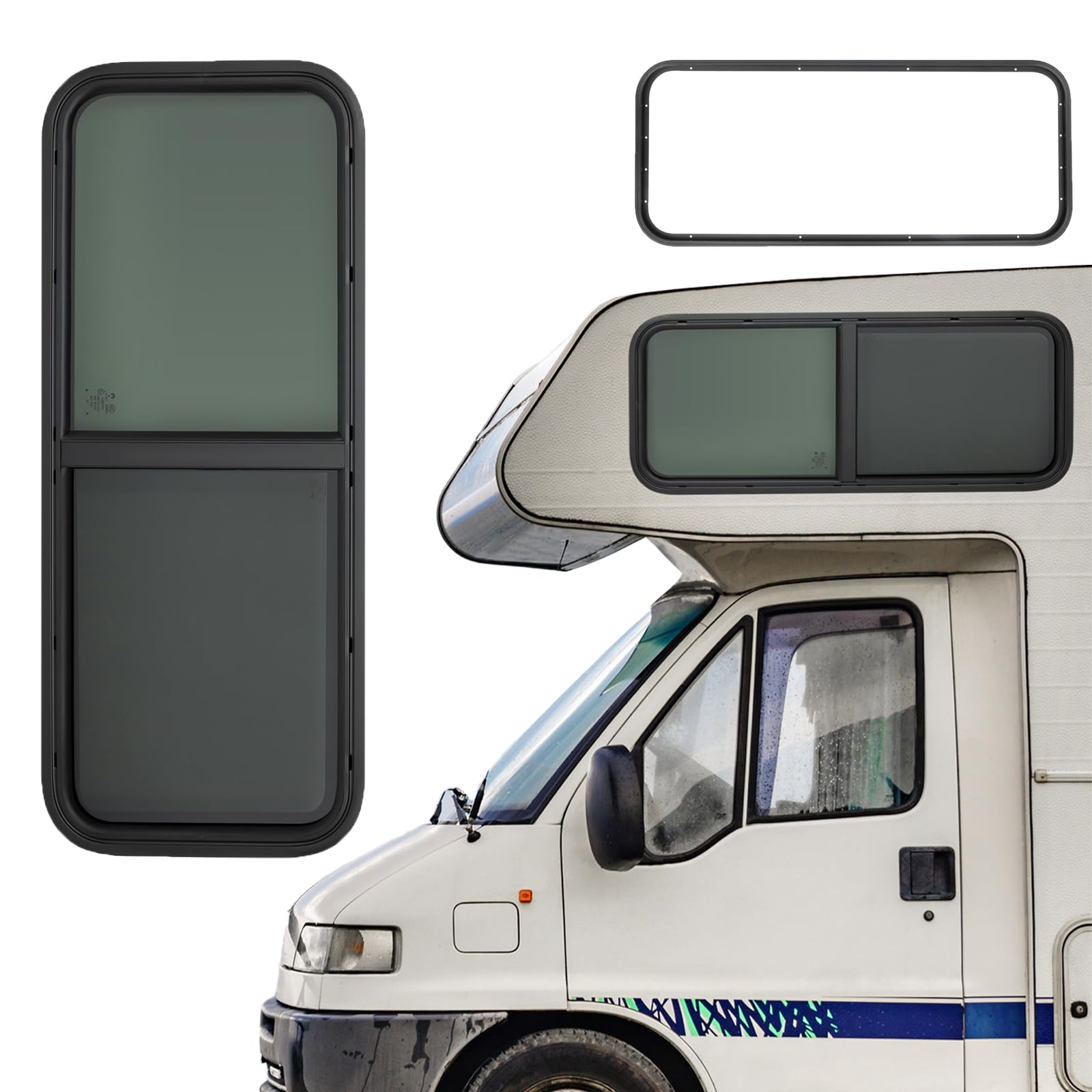 Ventana expositora de 1000 x 400 mm para caravana, con persiana enrollable de 65°, con mosquitera, ventana lateral para caravanas, furgonetas