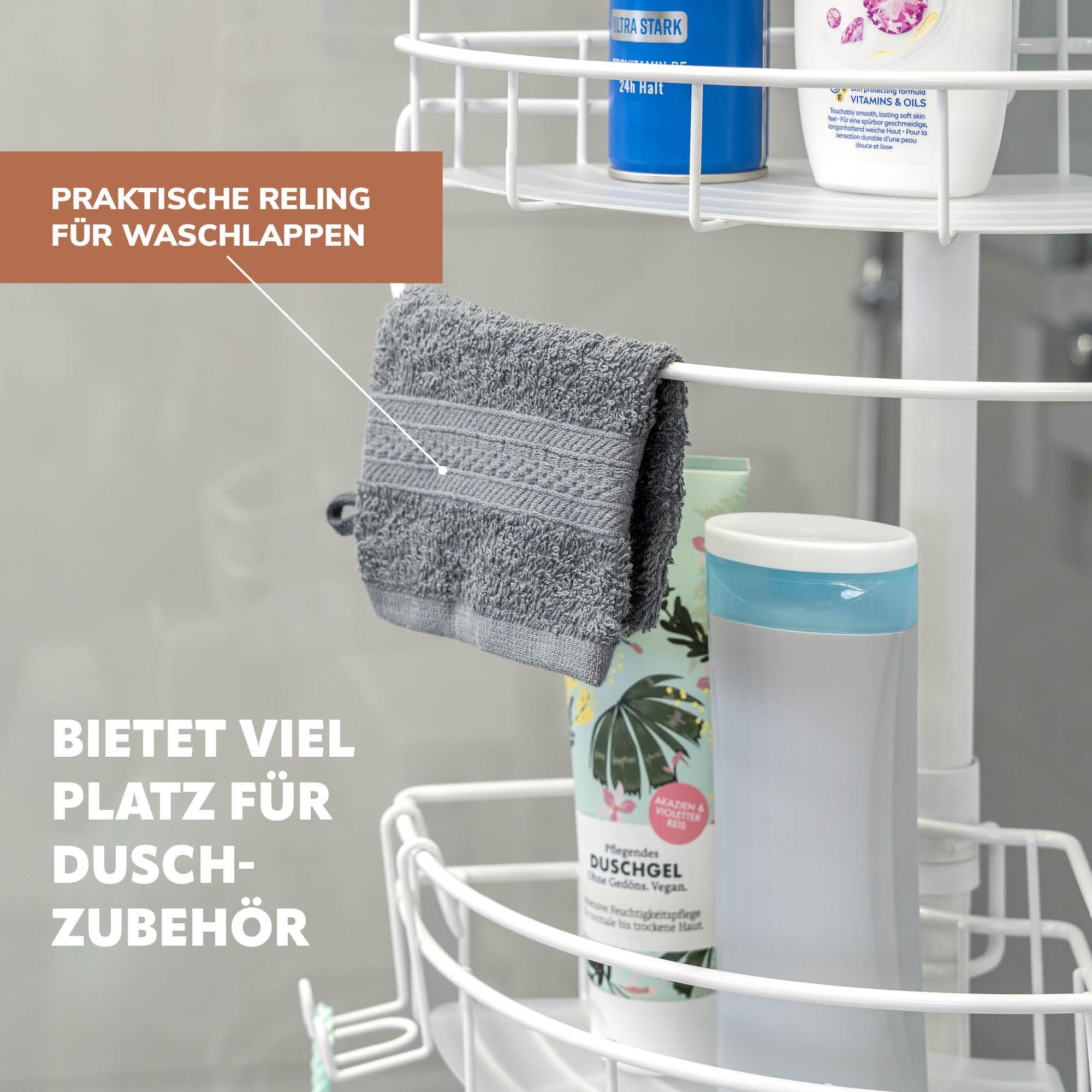 bremermann Teleskop-Eckregal, 4 Körbe Duschregal bis max. ca. 290 cm (Weiß)