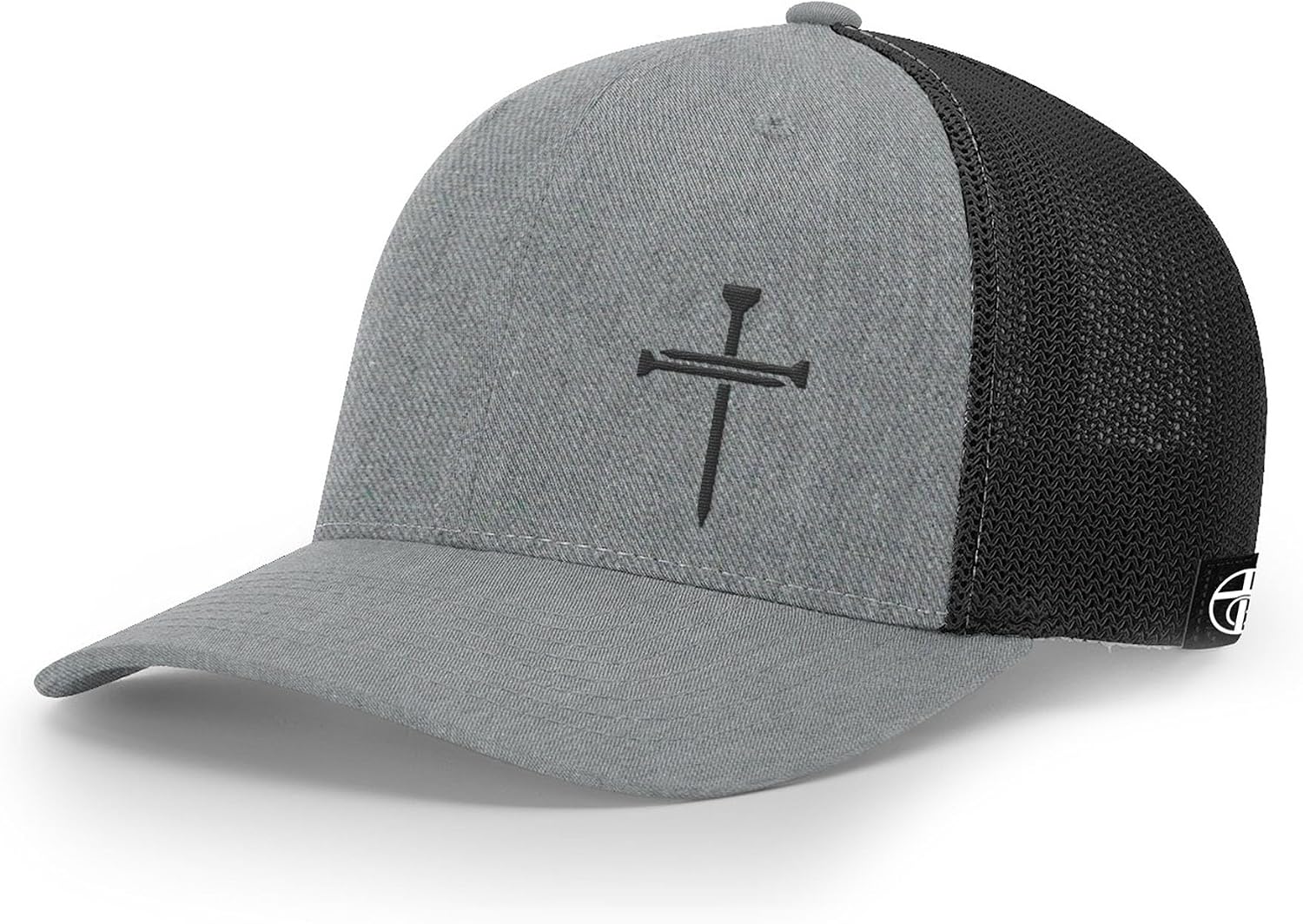 Our True God Christian Hat Nail Cross Left Trucker R Flex - Fitted Cotton Trucker Hat - Breathable Mesh Side for Casual Wear