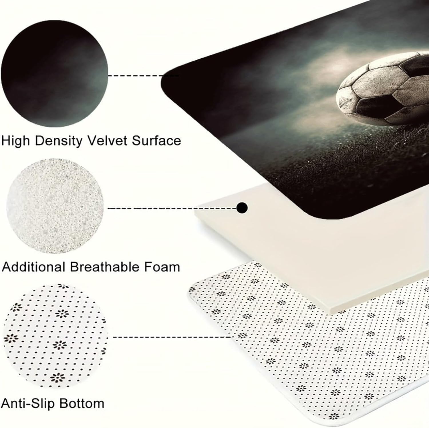 Sport Soccer Kitchen Rugs Sets of 3 Non Slip Kitchen Mats for Floor Farmhouse Kitchen Sink Mat Thick Comfort Standing Mat for Laundry Room Hallway Bathroom