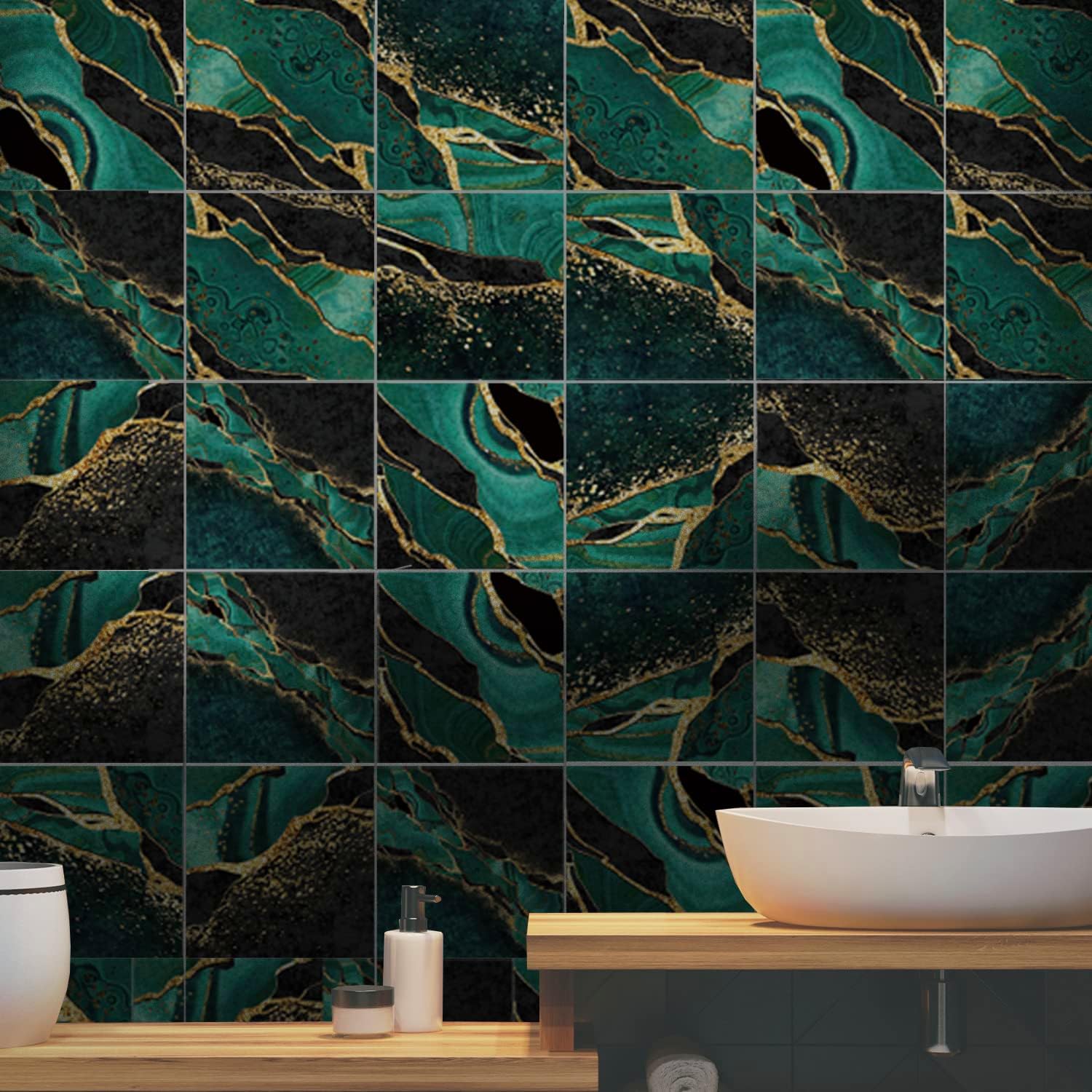 12Pcs Matte Wall Tile Sticker Transfer Peel and Stick, Self-Adhesive Vinyl Backsplsh Tile Decals, Non-Slip PVC Floor Sticker for Kitchen Bathroom, 20x20CM/8x8Inch, Marble Effect 033