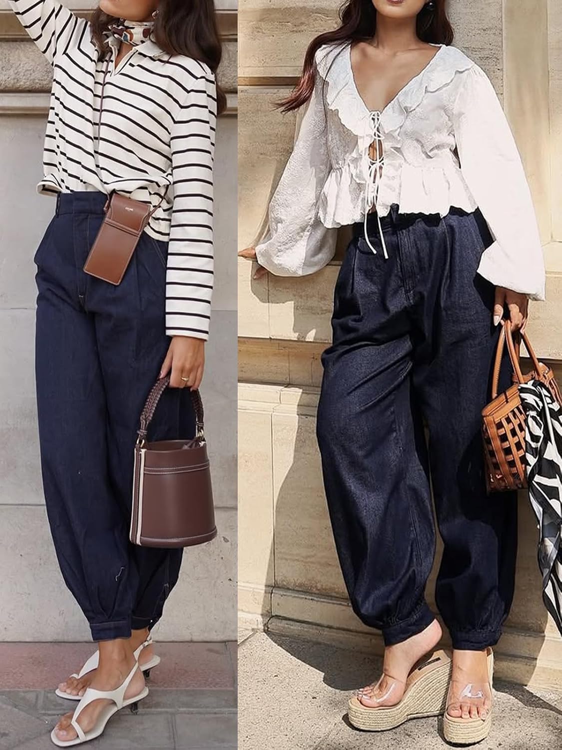 Cicy Bell Womens Baggy Balloon Jeans Wide Leg Jogger Boyfriend Denim Pants image 5