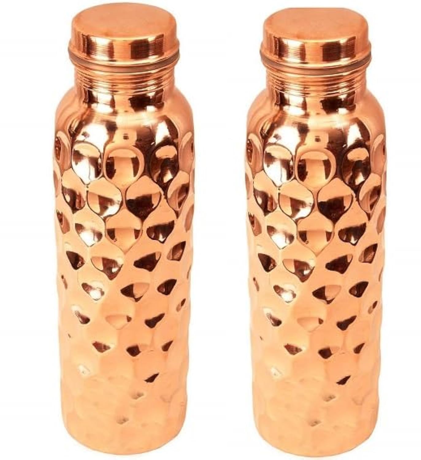 Diamond Copper Water Bottle Water Storage Leak Proof Copper Utensils Silver Touch Flask Container For Kitchen Use- Pack Of 2, (1000 ml)