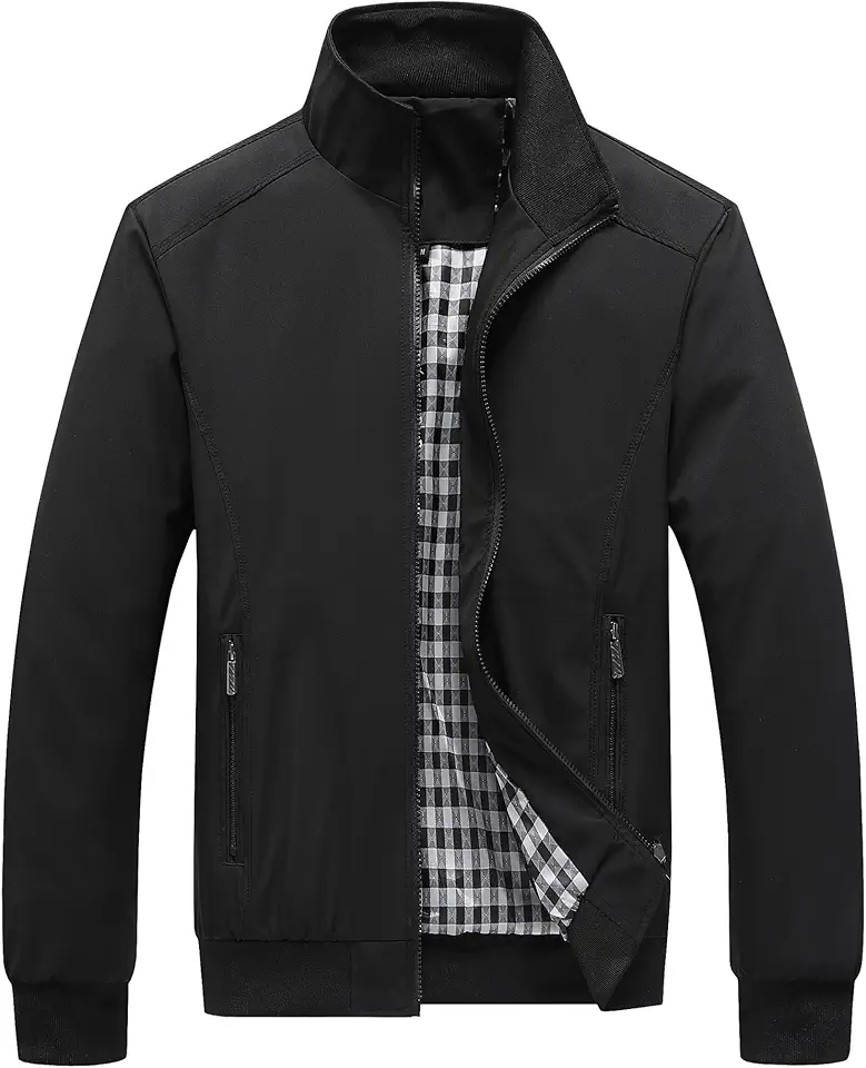 Jaqueta masculina bomber com zíper e gola alta, leve, casual, para primavera, outono, casaco corta-vento casual