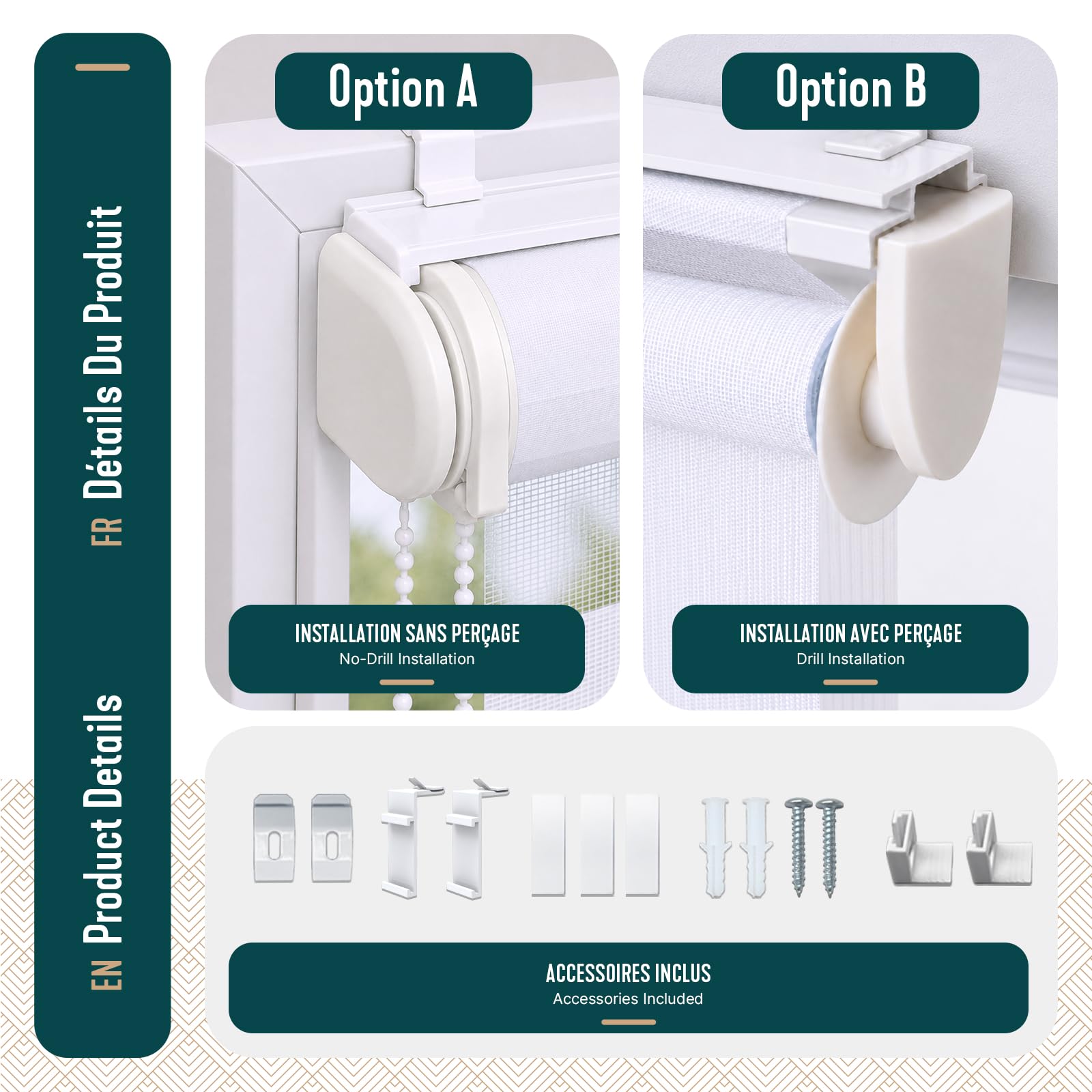 VOUNOT 2er Set Doppelrollo klemmfix ohne Bohren, Duo Rollo Klemmrollo für Fenster und Tür, lichtdurchlässig & verdunkelnd Fensterrollo, 90x150cm, Weiß