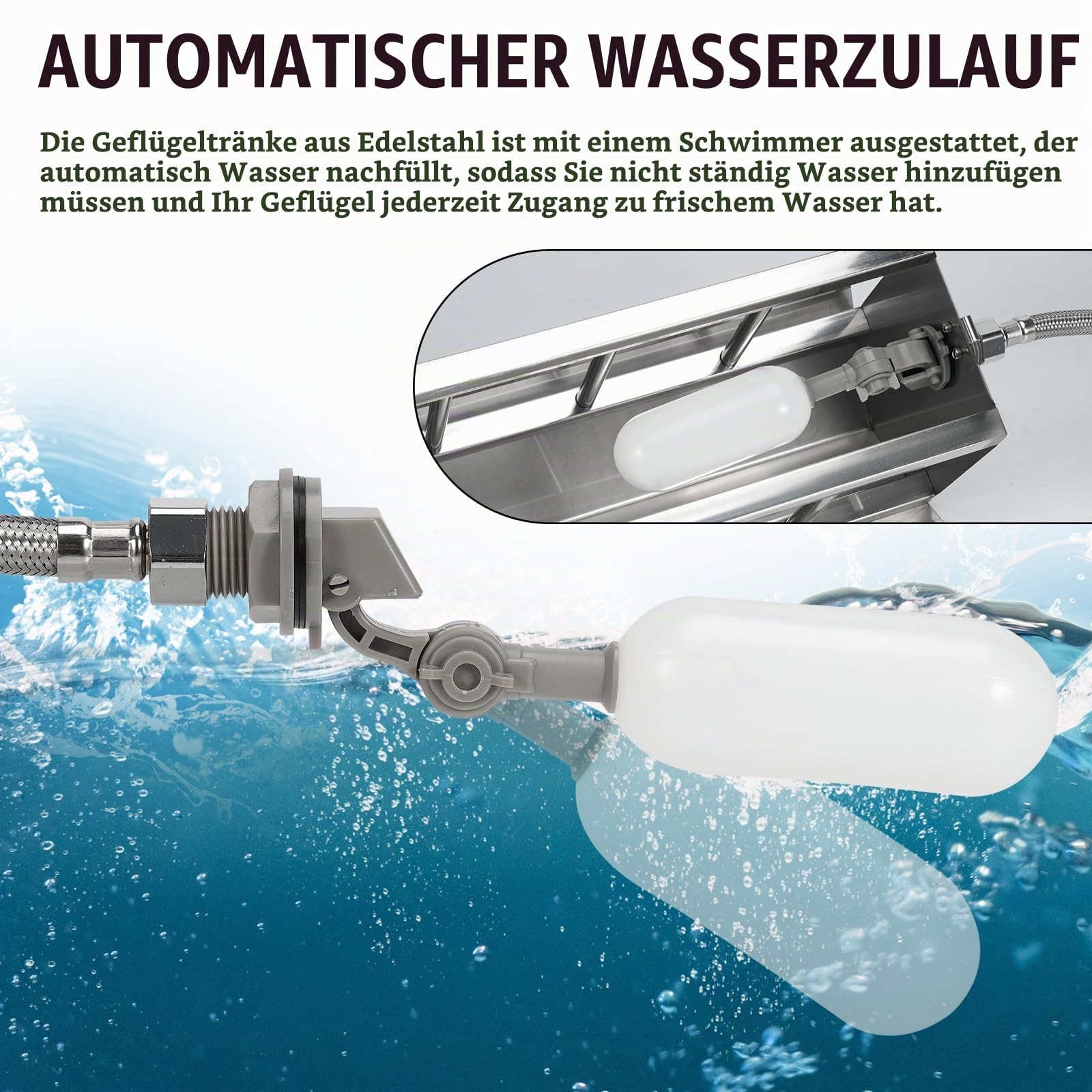 Automatische Hühnertränke Edelstahl GeflüGeltränke mit Schwimmerventil