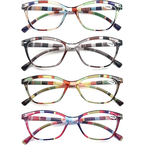 HEEYYOK Women Reading Glasses 4-Pack Colorful 2.50 Readers,Beautiful Pattern Cat Eye Glasses for Reading Lightweigth Flexible Spring Hinge Well Wear Look Younger