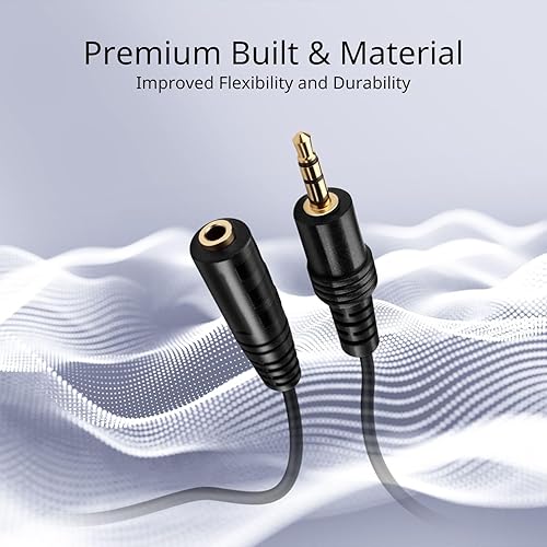 Miniatura 3 de TNP AUX - Cable de extensión para auriculares de 0.138 in (15 pies), extensor macho a hembra, adaptador de conector de enchufe auxiliar de audio