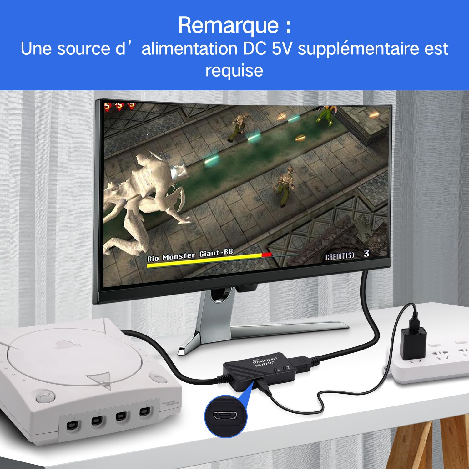 Mcbazel Adaptateur Sega Dreamcast vers HDMI, Accessoires de Jeux Vidéo Convertisseur HDMI Câble D'interface Multimédia HD pour Console Sega Dreamcast