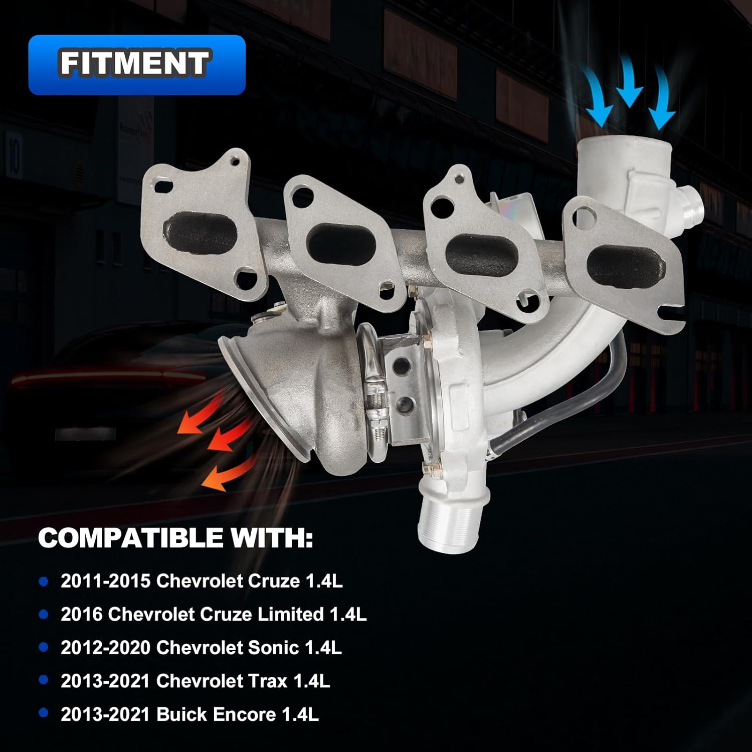 AUTOBABA 667-203 Turbo Turbocharger Kit with Gasket Compatible with 2011-2015 Chevrolet Cruze 2016 Cruze Limited 2012-2020 Chevy Sonic 2013-2021 Trax 2013-2021 Buick Encore L4 1.4L Replace# 55565353