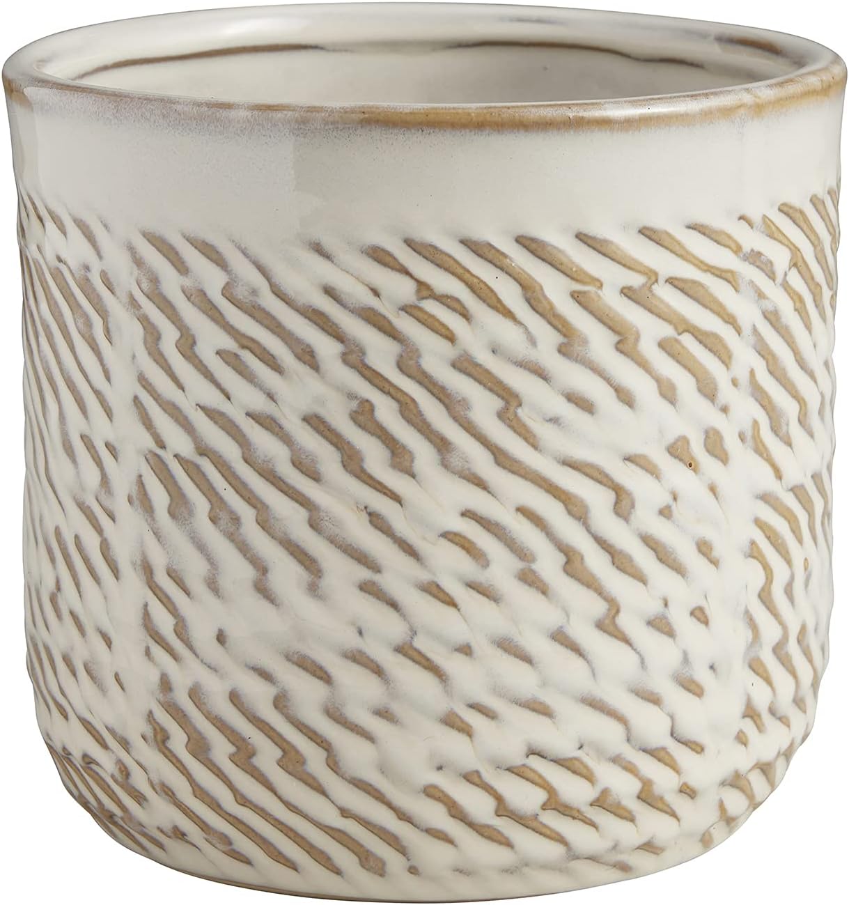 47th & Main Terracotta Planter Pot, 5 Tall, White Carved