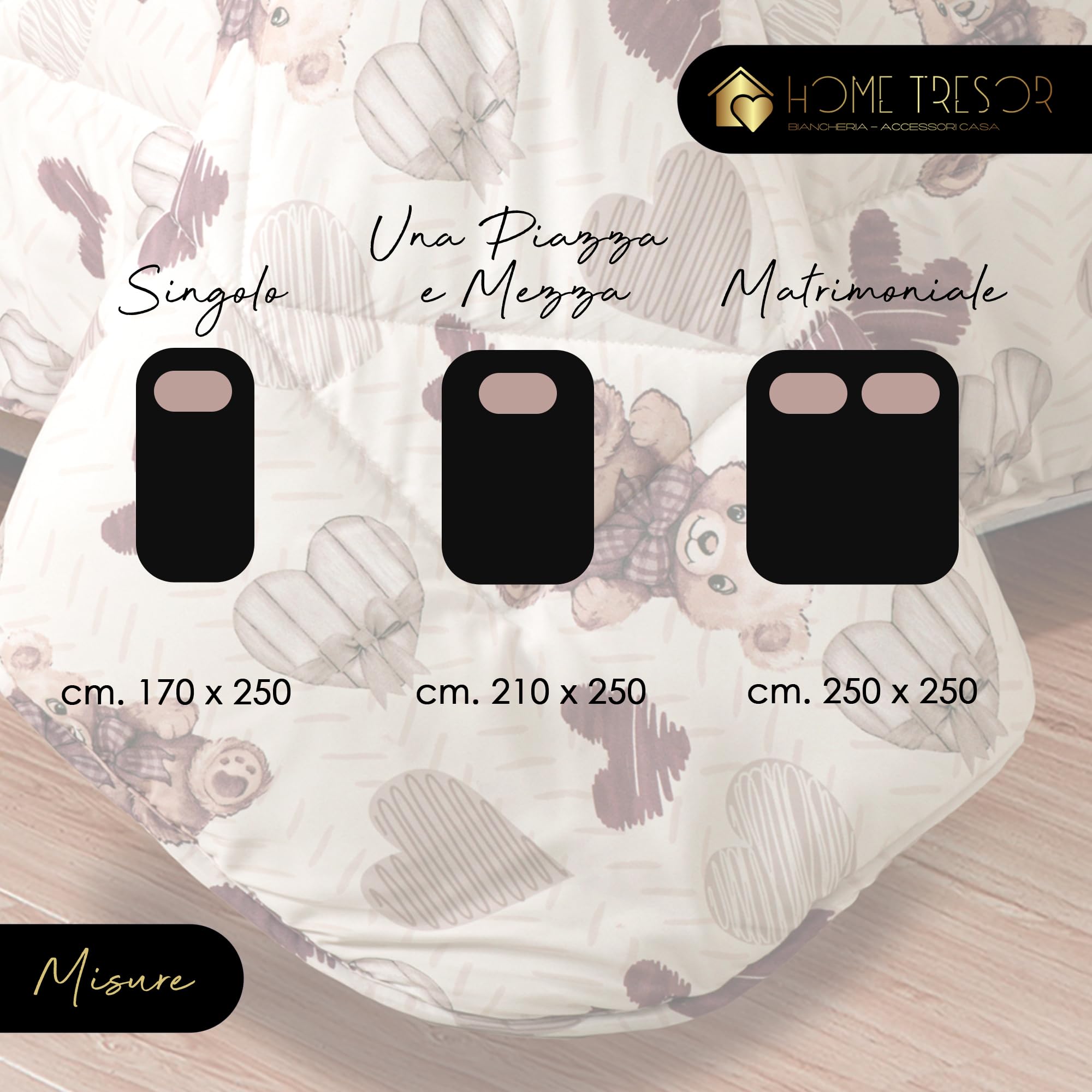 Home Tresor - Trapunta Invernale Matrimoniale Imbottita in Morbida Microfibra Piumone Letto Trapuntato Caldo Due Piazze 250 x 250 cm Autunno Inverno Coperta Fantasia Monella Abbracci d'Orsetto Beige