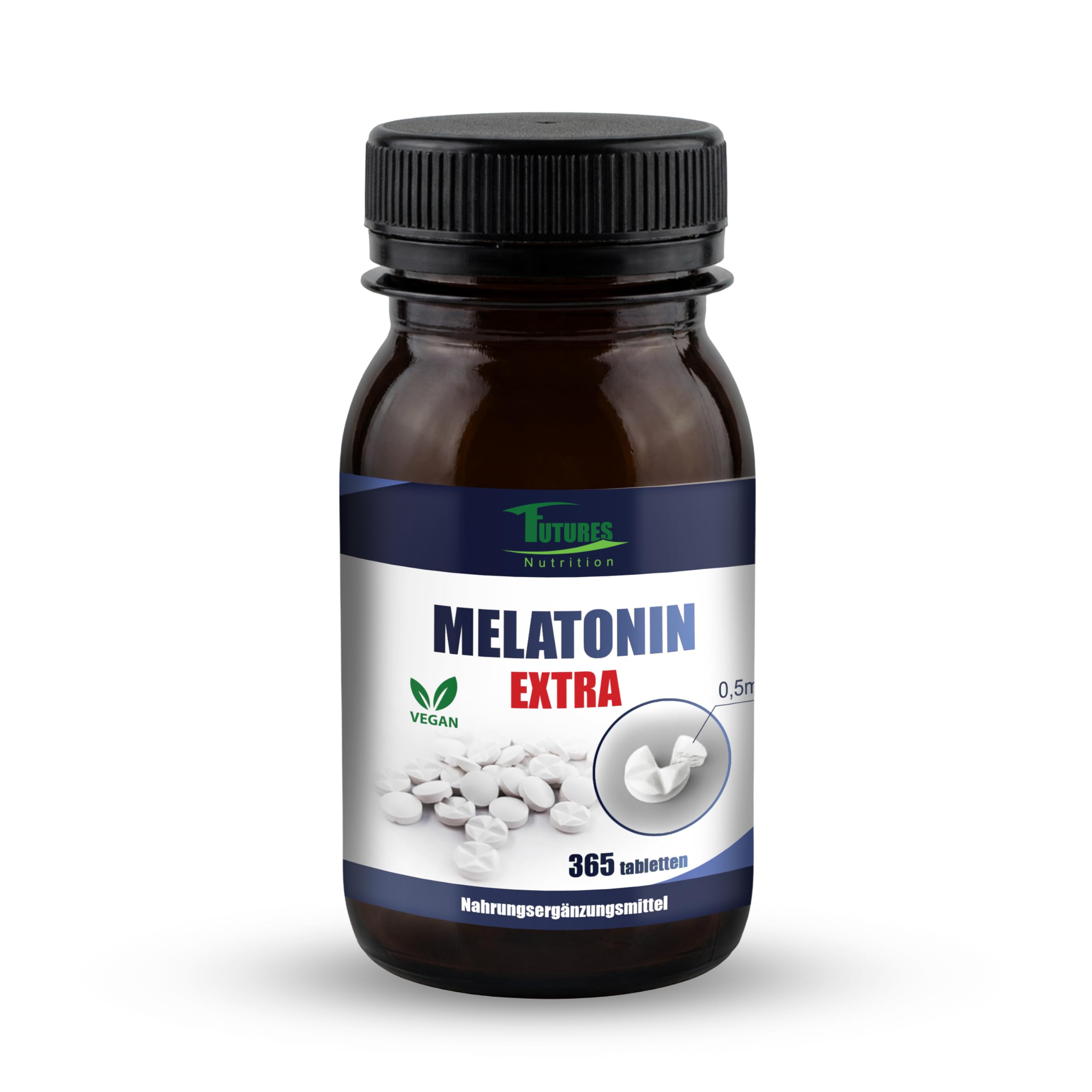 FUTURES NUTRITION Melatonin und Ashwagandha - Nur 1/4 Tablette pro Tag: Melatonin 0,5mg - Ohne Zusatzstoffe und Vegan Schlafmittel - Laborgeprüft