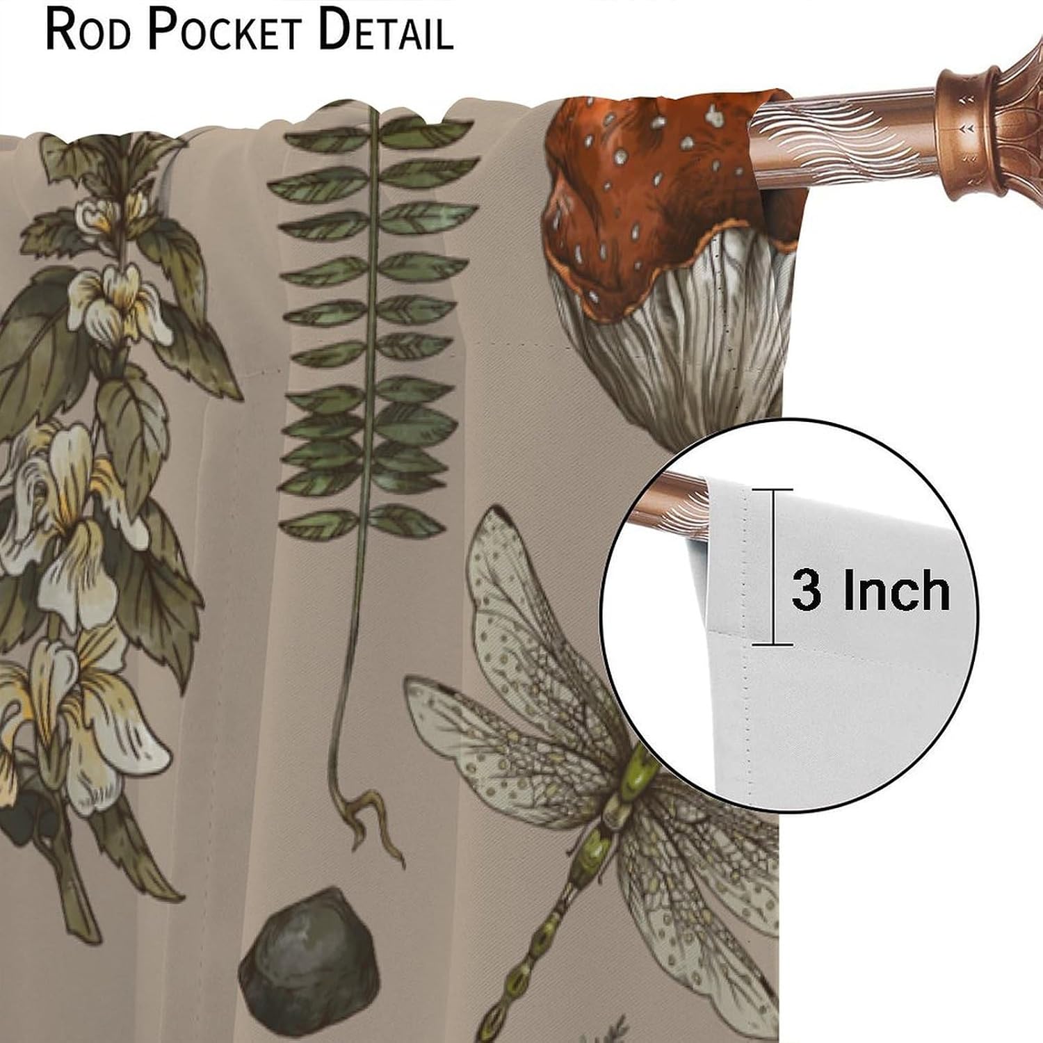Vintage Mushroom Blackout Curtains Forest Plant Leaves Floral Berry Butterfly Window Treatments for Bedroom Living Room Office Kitchen 42" W X 63" L