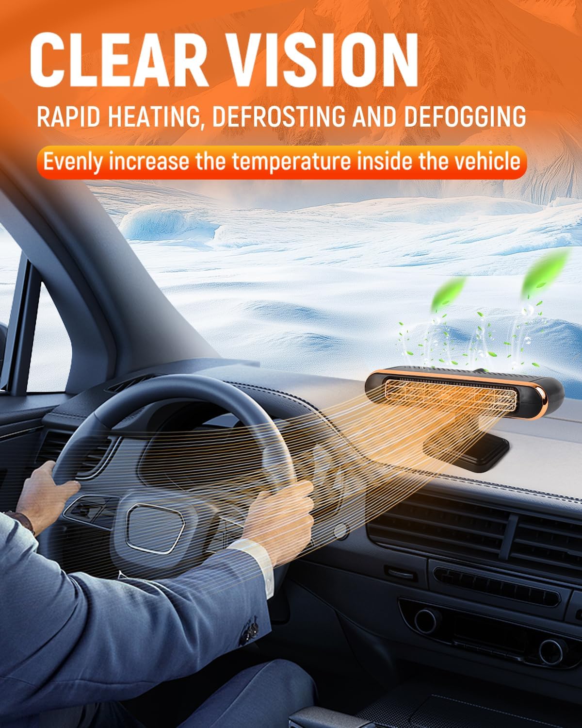 Car Heaters for Vehicle, 12v Portable Heater for Car, 3-in-1 Plug in Car Heater, 10s Quick Heating 360° Rotatable Handheld Cars Windscreen Defogger, Multifunctional Plugs Into Cigarette Lighter