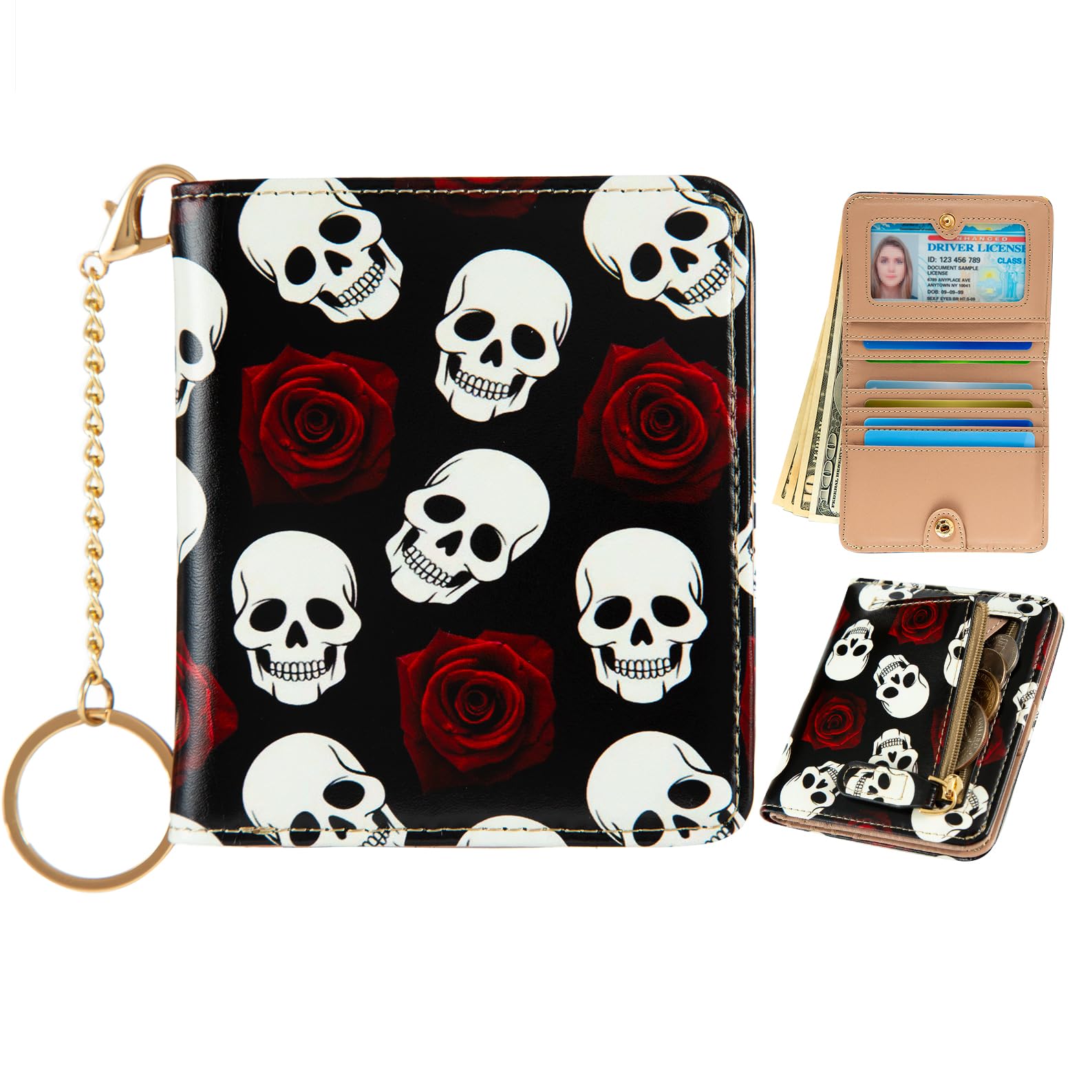 ANNAMISSI Wallet Women Small Cute,Slim Bifold Credit Card Holder, Compact RFID Blocking Cash Wallet,Billfolds Thin Leather Zipper Pocket,Mini Wallet