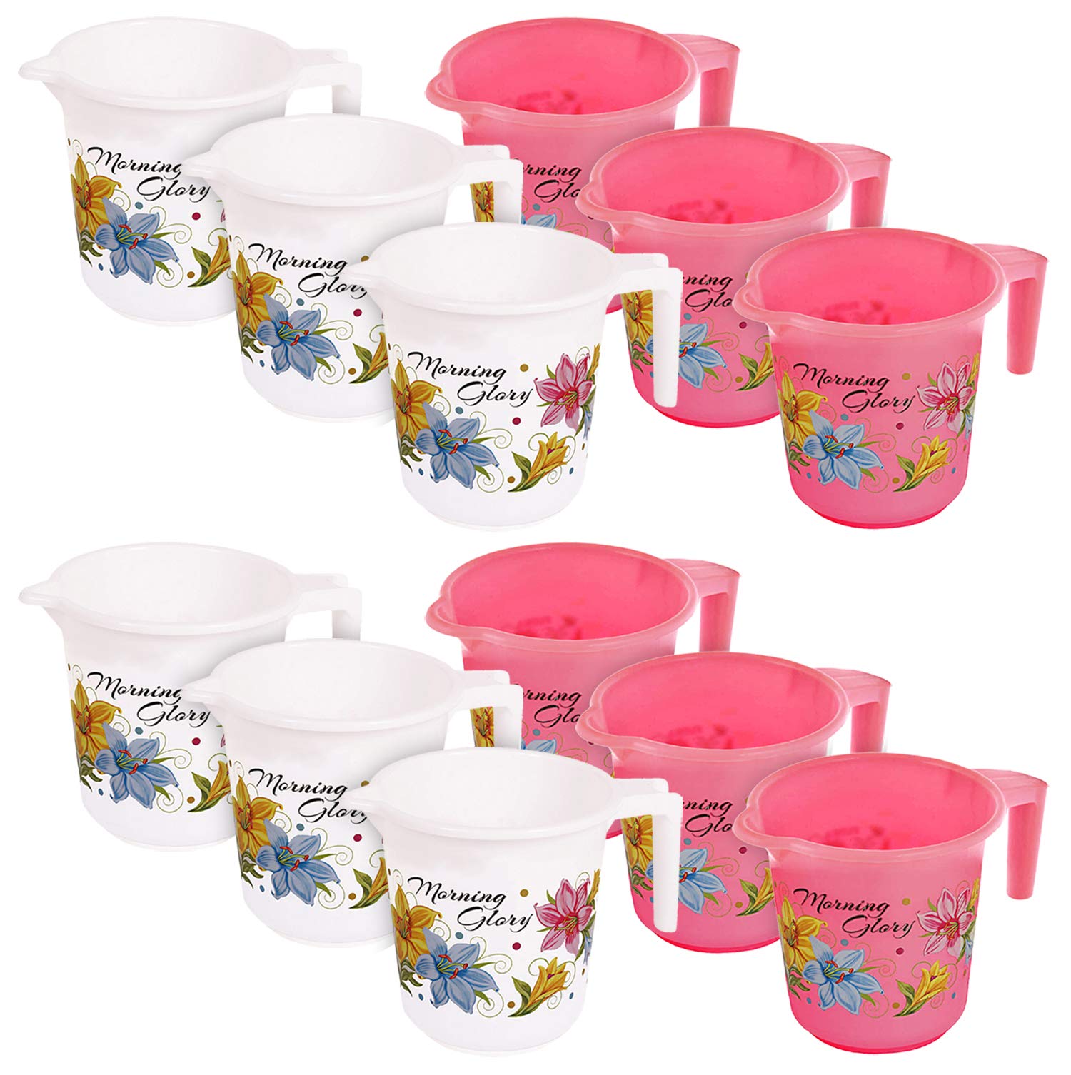 Kuber Industries Floral Print 12 Pieces Unbreakable Strong Plastic Bathroom Mug, 500 ML (Pink & White)-KUBMART10291 (B08KM3L5V5) Amazon Price History, Amazon Price Tracker