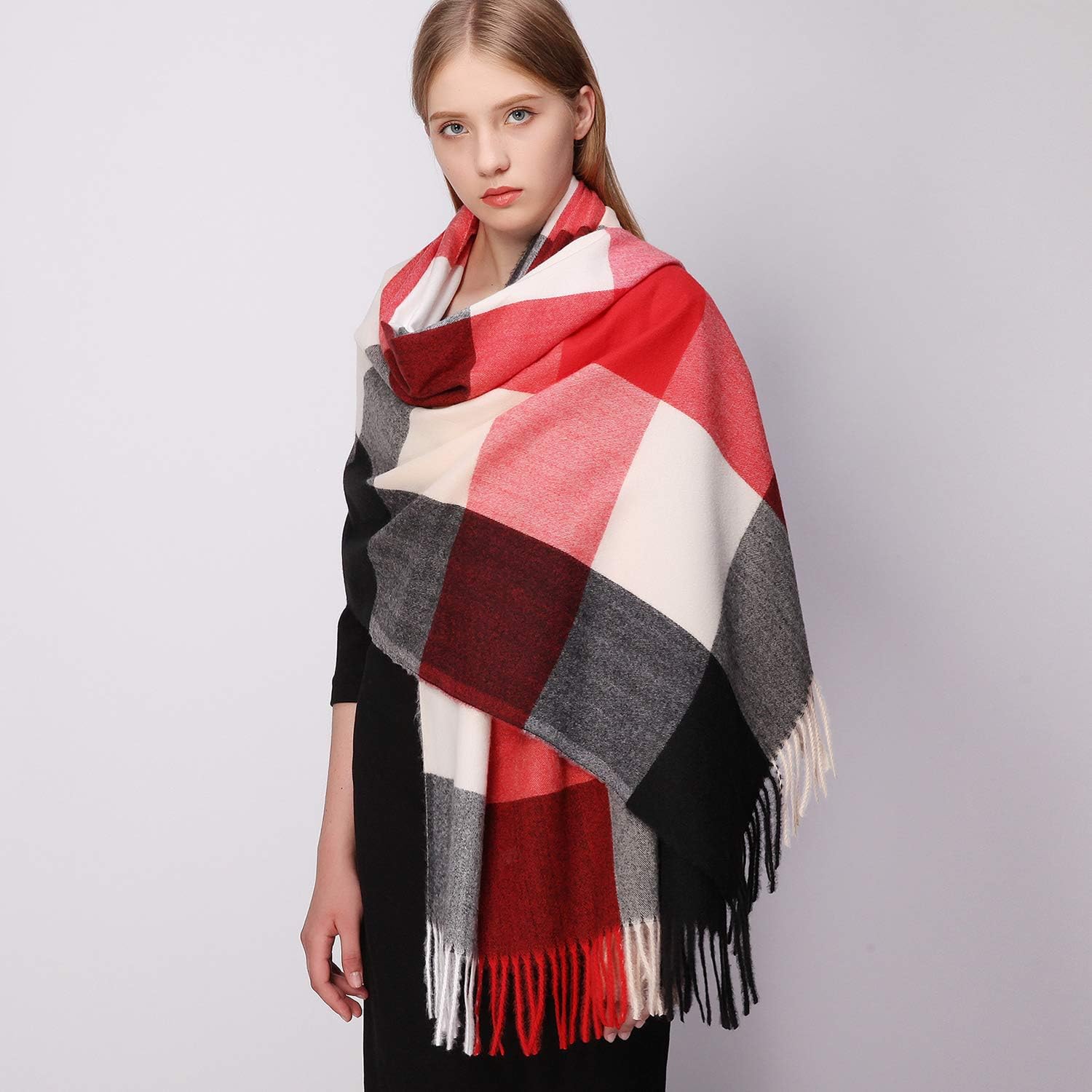 RIIQIICHY Plaid Scarf for Women Fall Winter Pashmina Scarves Wraps for Cold Weather Warm Large - Image 5