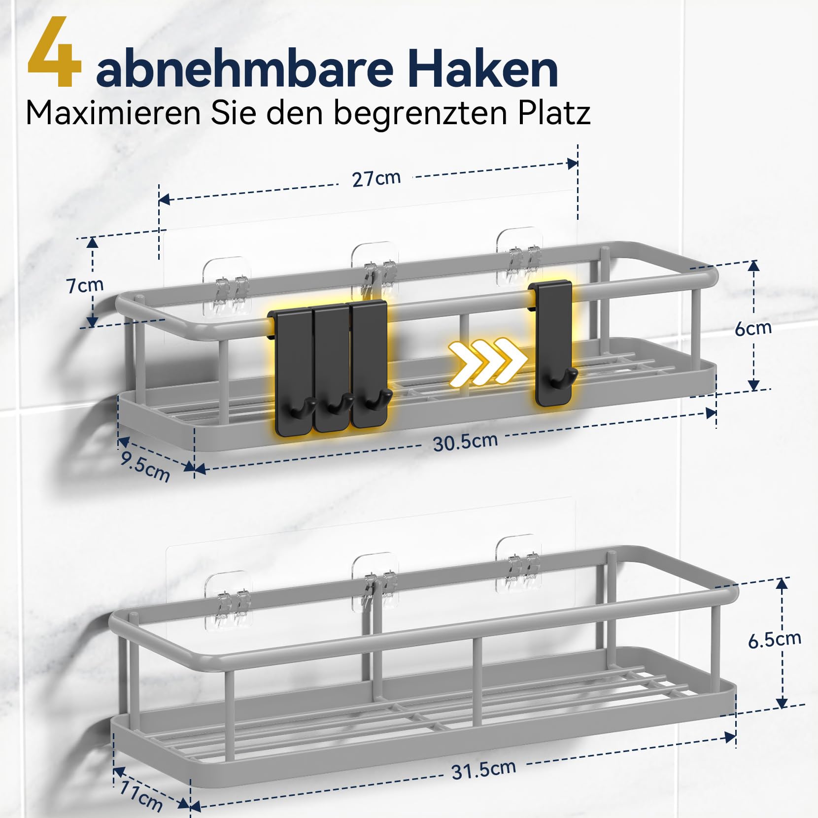 Kitsure Doucheplank zonder boren, 2 stuks, roestvrije badkamerorganizer