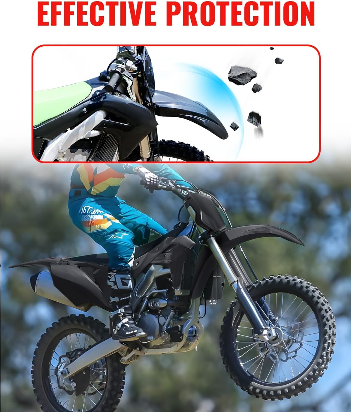 Plastic Fairing Fender Kit for Kawasaki KX250, Black Full Panel Protection Parts for Kawasaki KX250X KX450X 2012-2022, KX450 2019-2022 Plastic Accessories