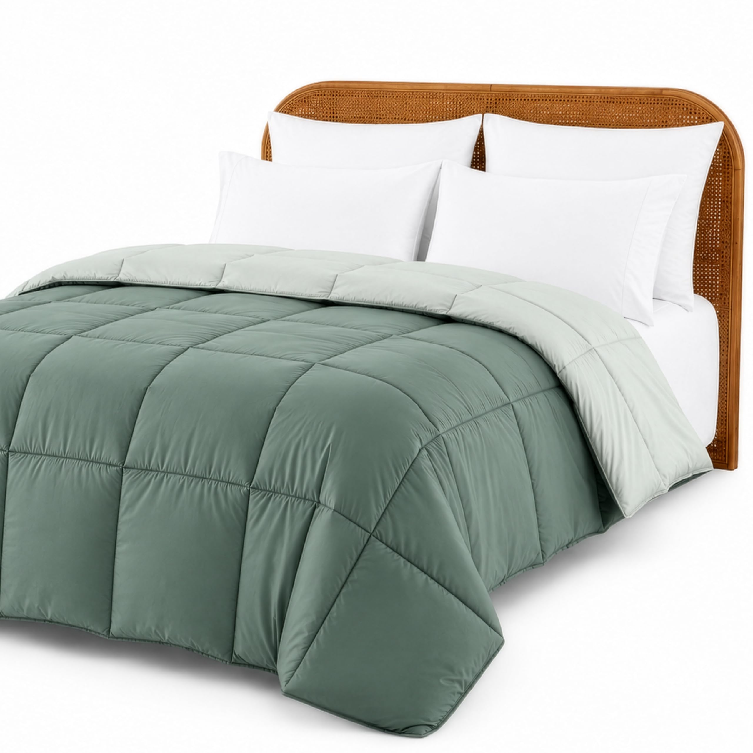 Modern Threads Comforter Duvet Insert, Reversible Quilted Down Alternative Comforter with Corner Tabs, All Season Bedding, Queen, Ivory/Sage Green